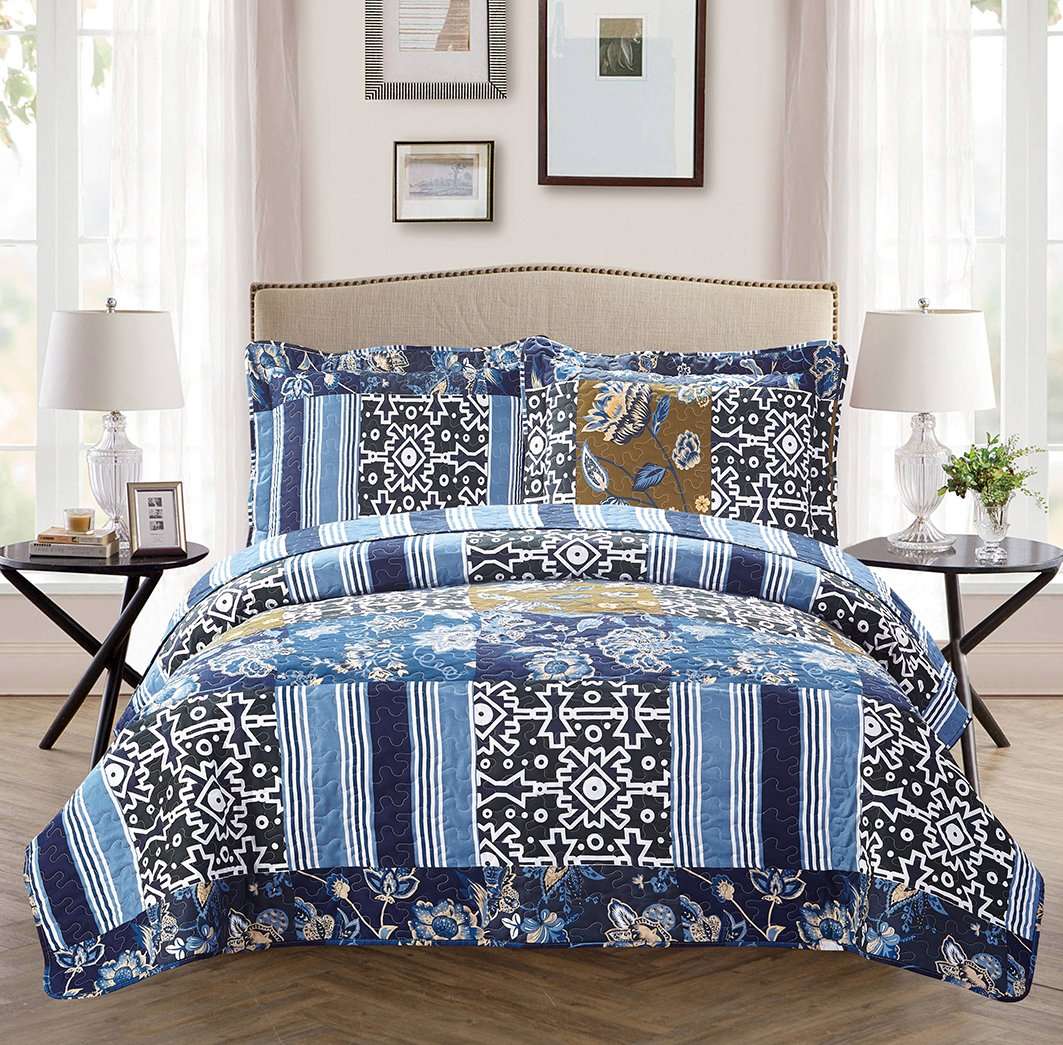 Fancy Collection 2pc Bedspread Bed Cover Floral Navy Blue Black Twin/Twin Extra Long 68" x 90" New 0074 1
