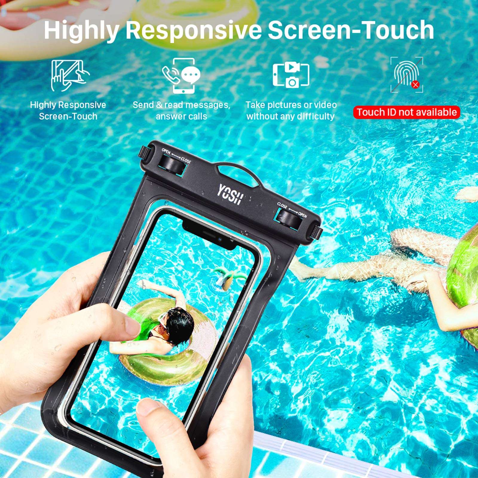 YOSH IPX8 Waterproof Phone Case 2-Pack, Underwater Phone Pouch for iPhone 12 11 Pro Max XR Xs X 8 7 SE Samsung S20 S10 Pixel up to 6.8", Rainproof Dry Bag for Beach Kayaking Bath Black&White 5
