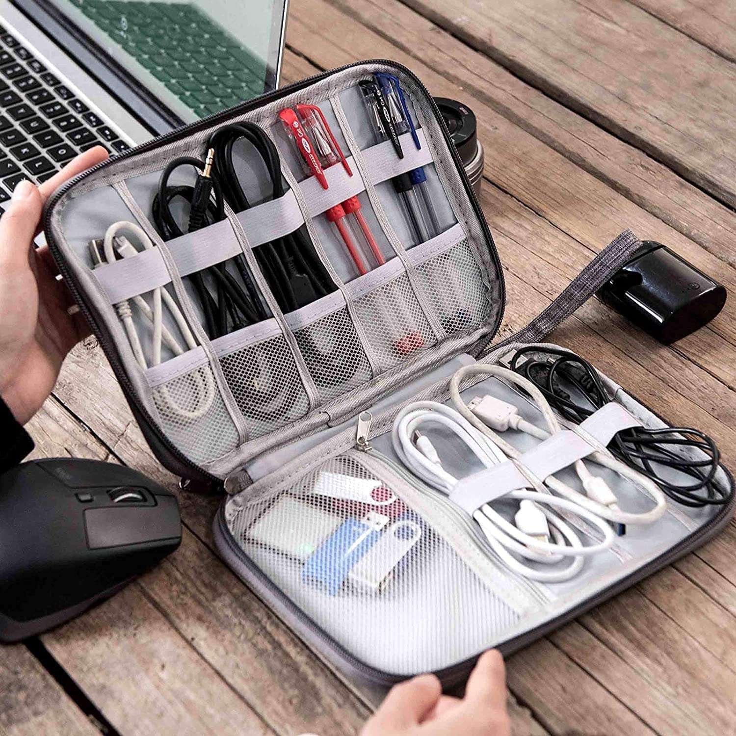 Flight of Fashion Single Layer Electronics Accessories Gadget Organizer Bag, Tech Organizer Pouch for Cables and Cord for Home and Travel Gadget Organizer Bag for Travel, Hard Disk Pouch Case - Grey 4