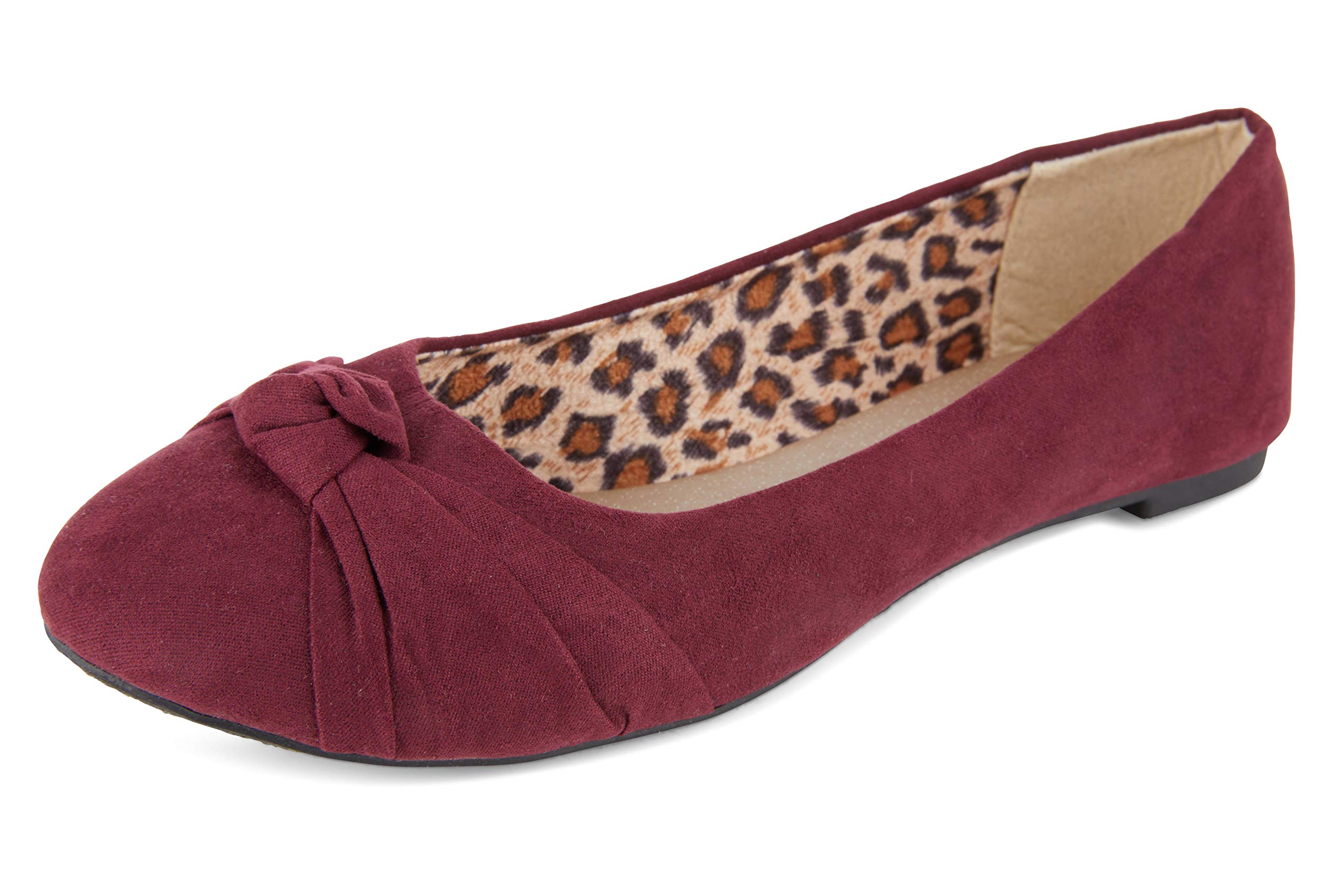 Women's Knotted Front Canvas Round Toe Ballet Flats-Comfortable Cute Dress Flats Maroon