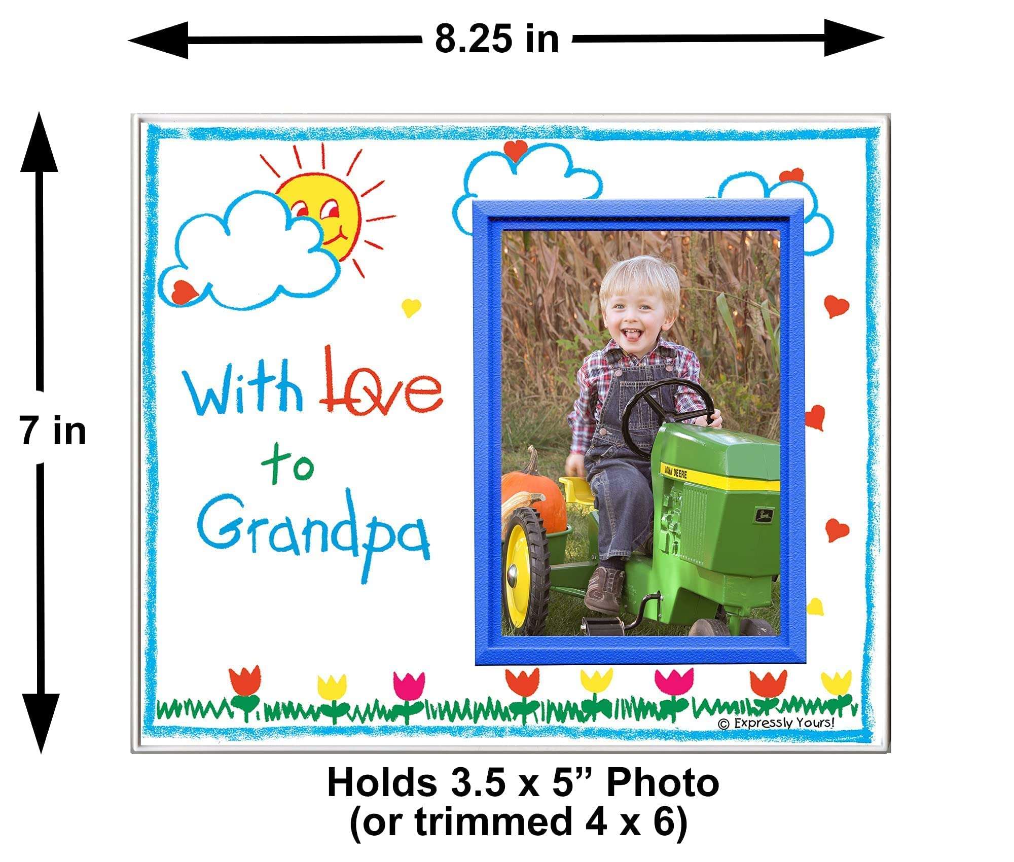 Picture Frame for Grandpa | "With Love to Grandpa" | Classic Crayola Cute Picture Frame | Measures 8.25 x 7 in | Holds a 3.5 x 5 inch Photo | Easy to Mail 4