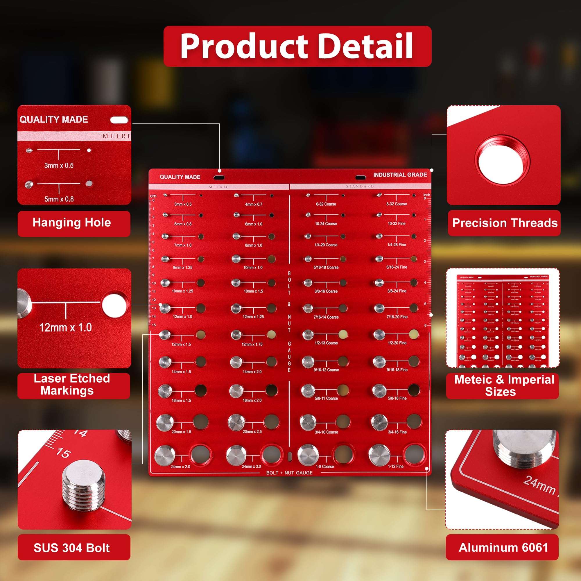 44 Nut and Bolt Thread Checker Standard and Metric, Bolt Size and Nut Identifier Gauge, for Organizing Nuts and Bolts of Different Sizes 6