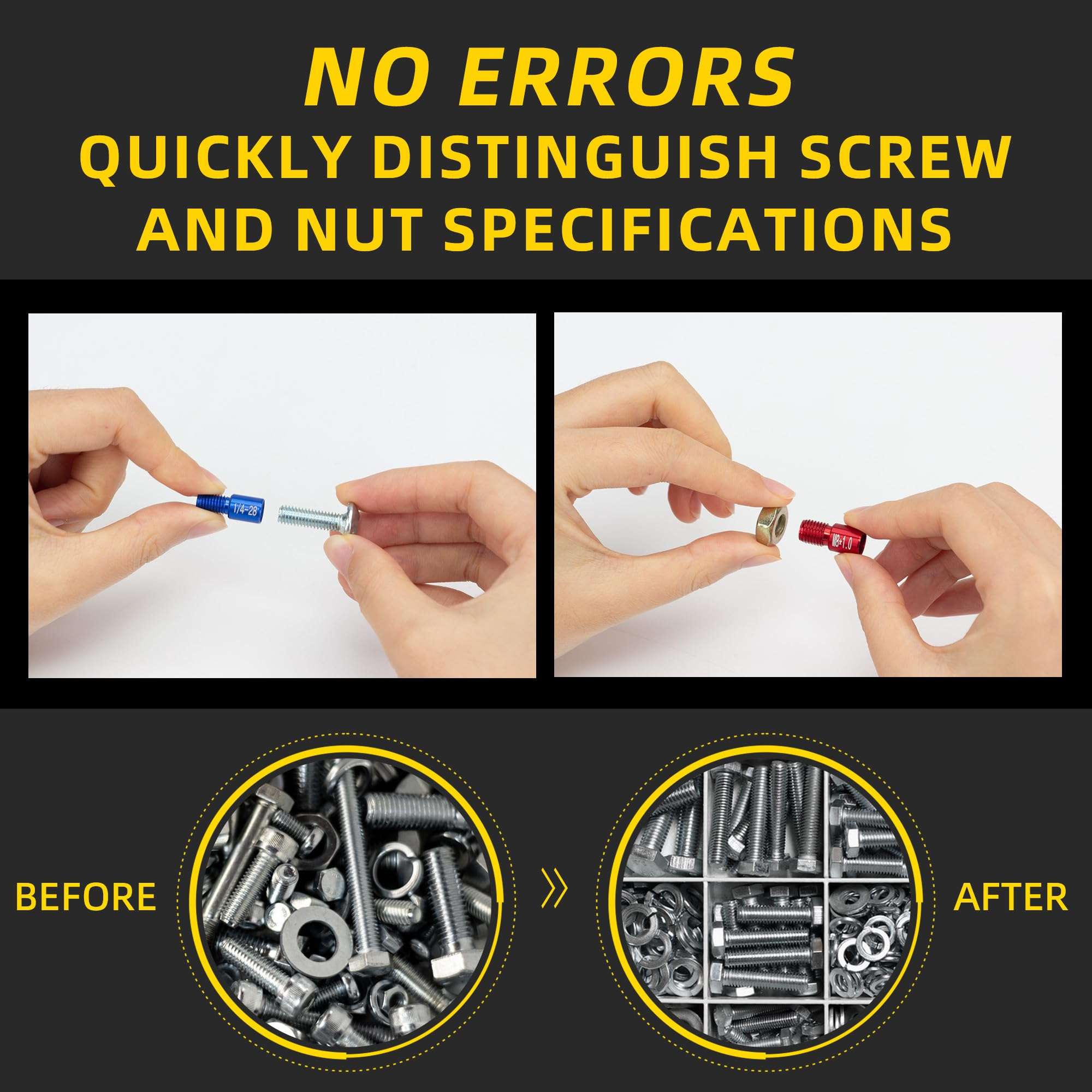 hylissus 34pcs Nut and Bolt Thread Checker Standard and Metric Set Thread Identifier Screw Size Gauge 19 Inch & 15 Metric for Detecting Fixed Bolts or Threaded Holes in Enclosed Areas 4