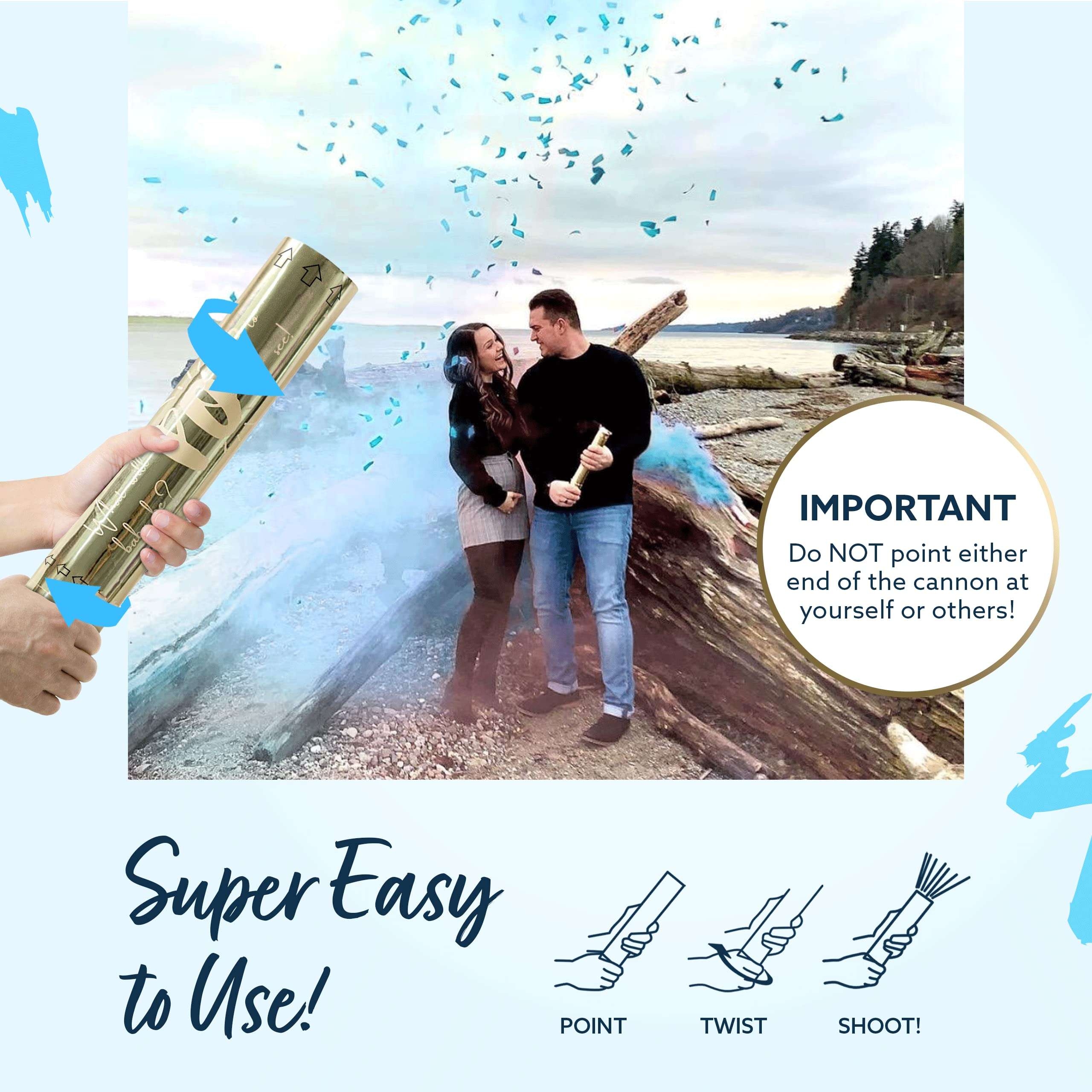 Revealations Gender Reveal Confetti Powder Cannon - Set of 4 Blue Baby Gender Reveal Party Supplies Confetti Poppers - 100% Biodegradable Tissue Safe Powder Smoke Cannons 4