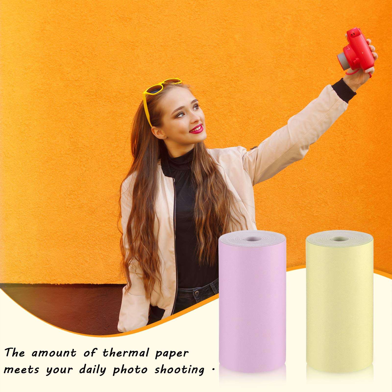 5 Pieces Glossy Printable Paper Roll Set Direct Thermal Paper Mini Thermal Printing Label with 1 Piece Self-Adhesive Printable Sticker for Portable Pocket Mobile Printer, 57 x 30 mm 6