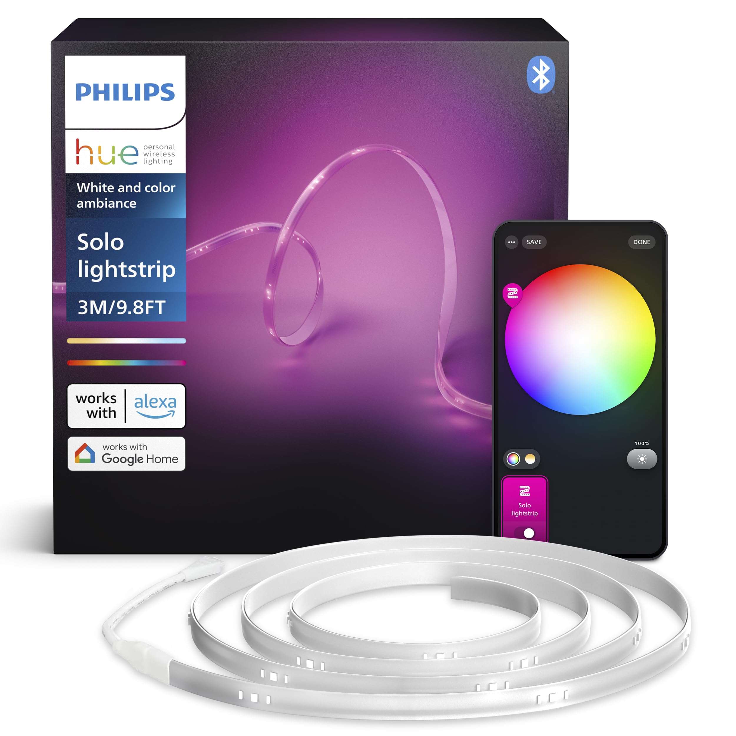 Philips Hue Indoor 10 Ft Smart LED Solo Lightstrip Base Kit Bundle with Bridge - Control with Hue App, Compatible with Alexa, Google Assistant, Apple HomeKit 3