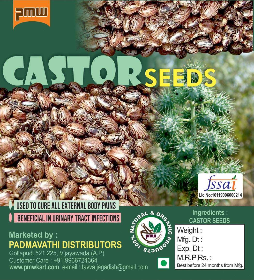 Pmw - Castor Seeds - Castor Oil Seed - Ricinus Communis - Arandi Ke Beej - 1 Kilo - Loose Packed 1
