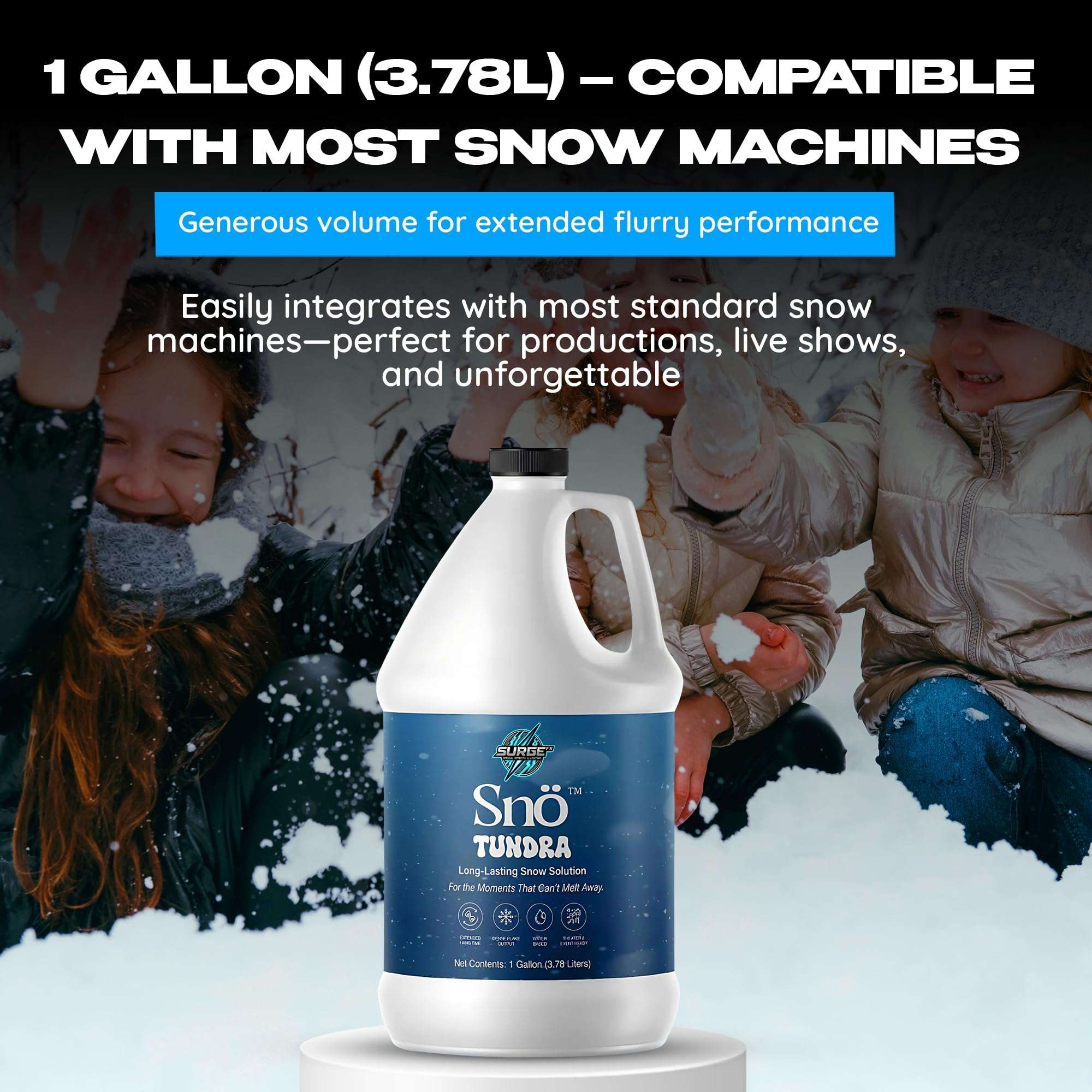 SurgeFX SNO Tundra Snow Machine Fluid – Long-Lasting Snow Solution, Water-Based Snow Juice & Liquid for Snow Machines, Indoor & Outdoor Artificial Snow Effect, 1 Gallon 4