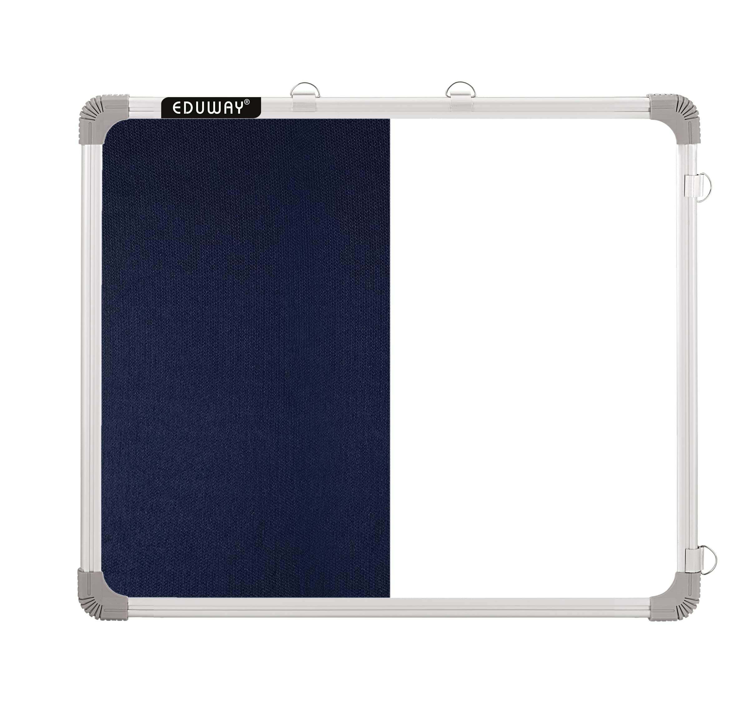 Eduway 2x2 ft. Combination Board (Non Magnetic Whiteboard with Blue Pin-up Notice Board) with 30 Push Pins for Home, Office & School, Heavy-Duty Aluminium Frame (White, Blue)