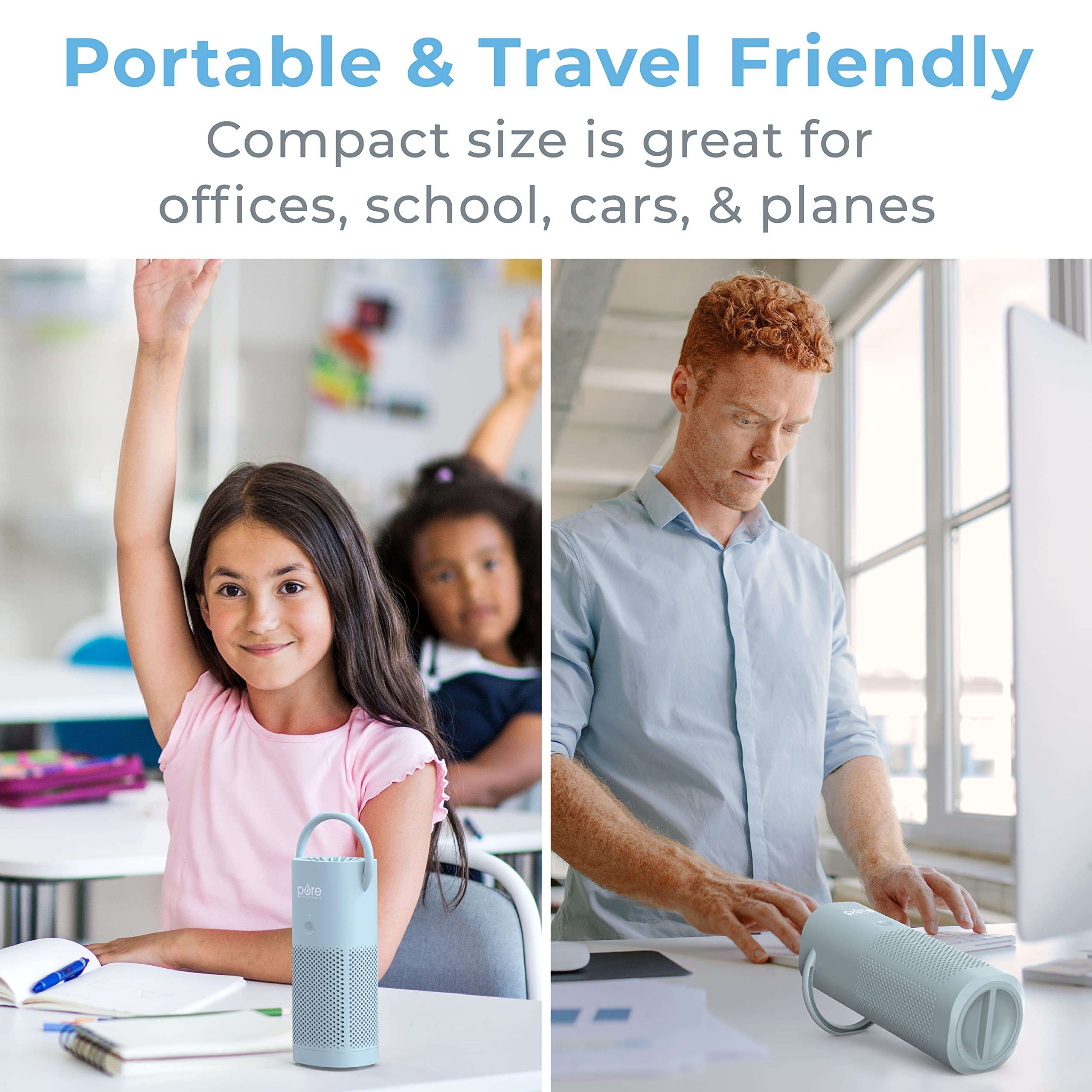 Pure Enrichment® PureZone™ Mini Portable Air Purifier - Cordless True HEPA Filter Cleans Air & Eliminates 99.97% of Dust, Odors, & Allergens Close to You - Cars, School, & Office (Starlight Blue) 6