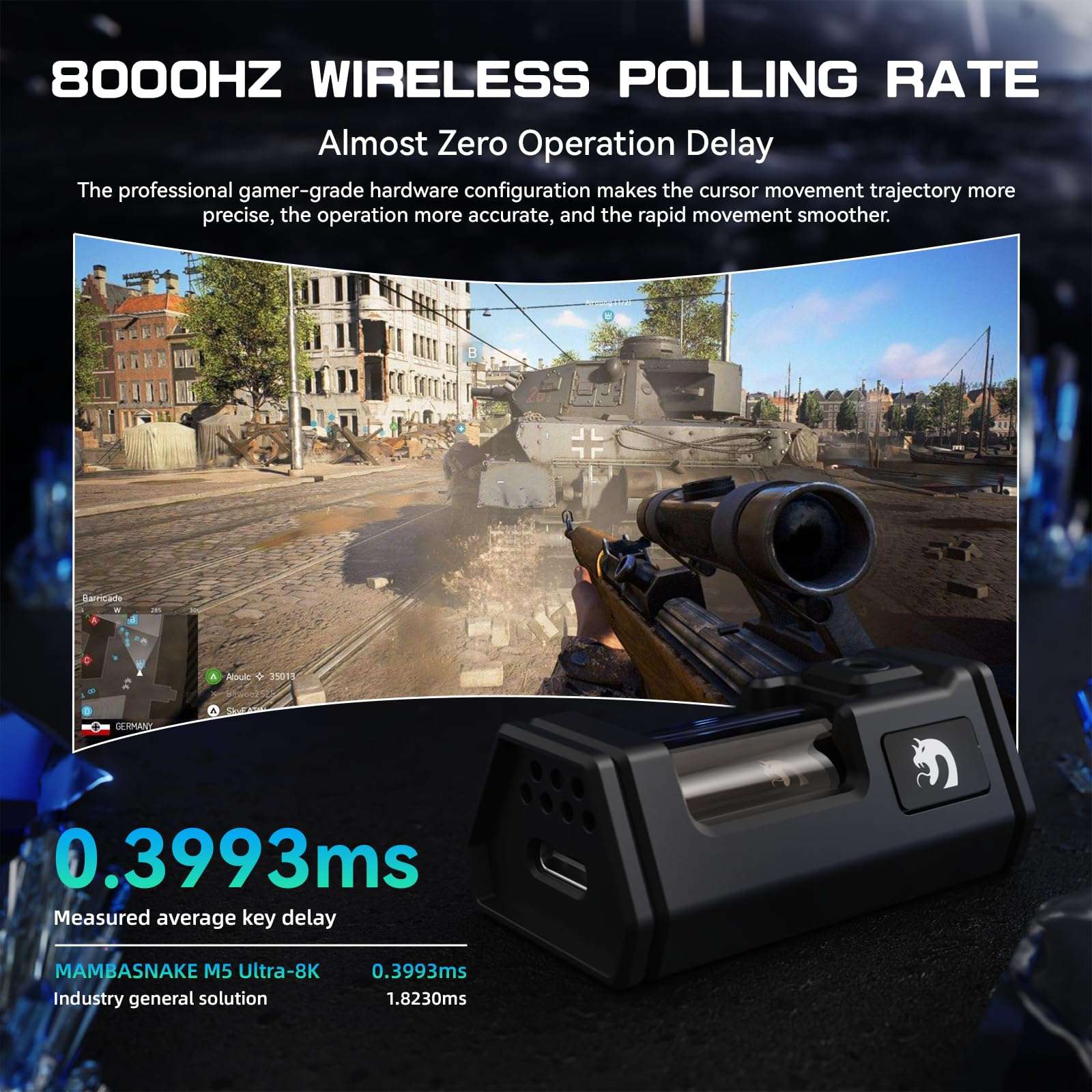 MAMBASNAKE M5 Ultra Carbon Fiber 8000Hz Wireless Gaming Mouse, 39g Superlight, 42000DPI, PAW3950MAX Sensor, Nordic 52840 Chip, Bluetooth/2.4G/USB-C Wired Mice wih Coiled Cable for PC/Mac (White) 4