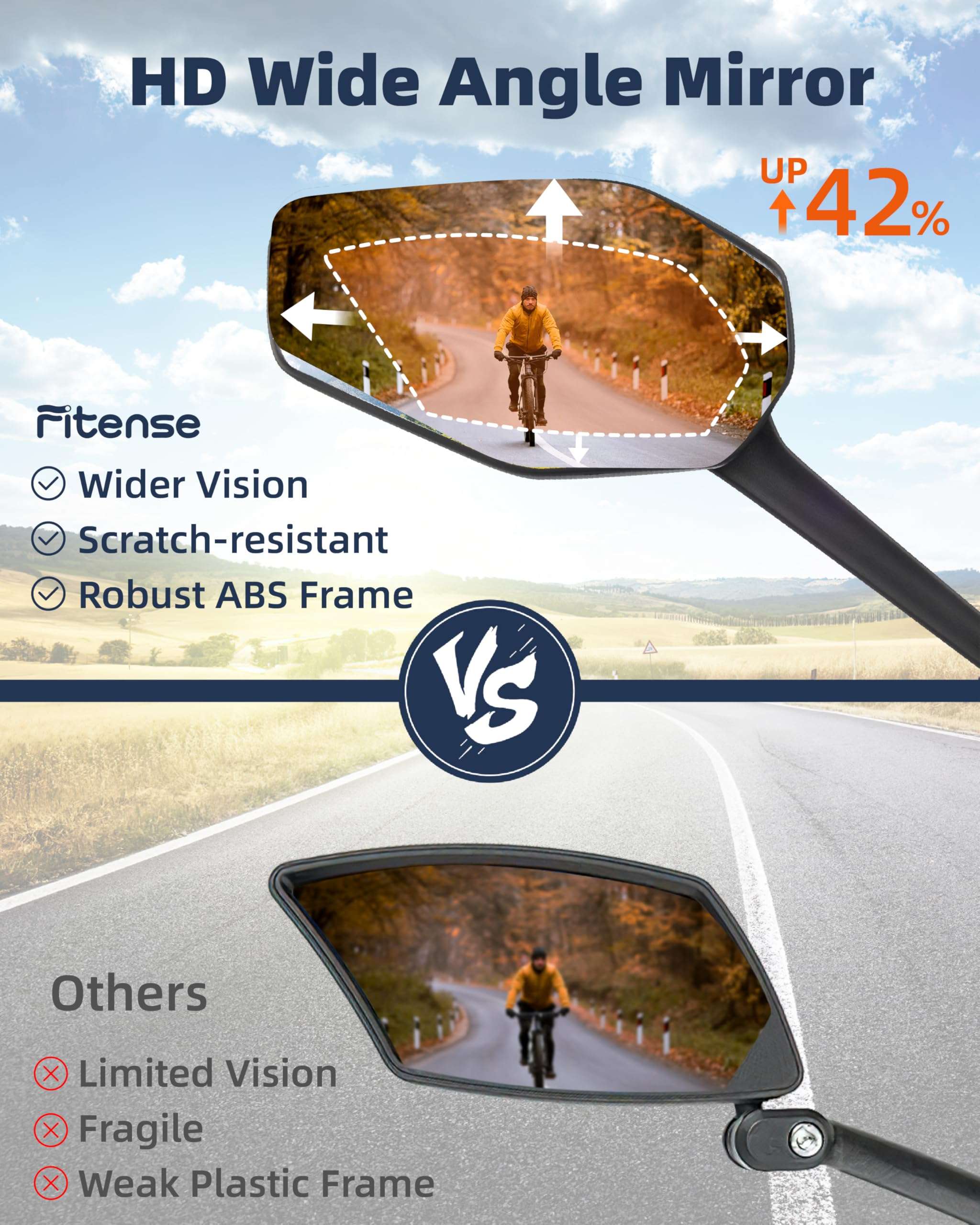 Bike Mirror, Bike Mirror Handlebar Mount, 360° Adjustable Safety Rear View Mirror, Scratch Resistant Glass Lens, Fit for Mountain Bike, Road Bike, E-bike, Scooter, Left Side 3