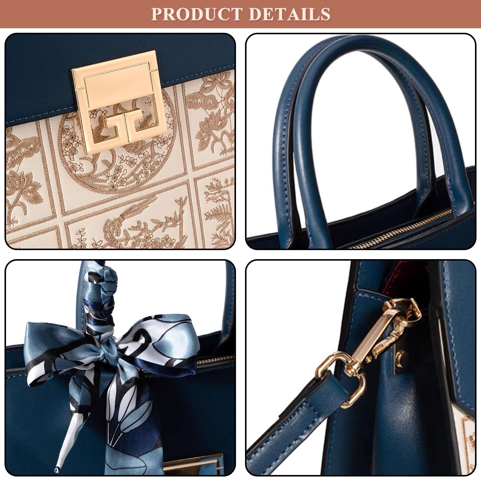 LANGSER Luxury Top Handle Shoulder Bag for Women PU Leather Embroidery Tote Crossbody Party Wedding Satchel Handbag and Purse 4