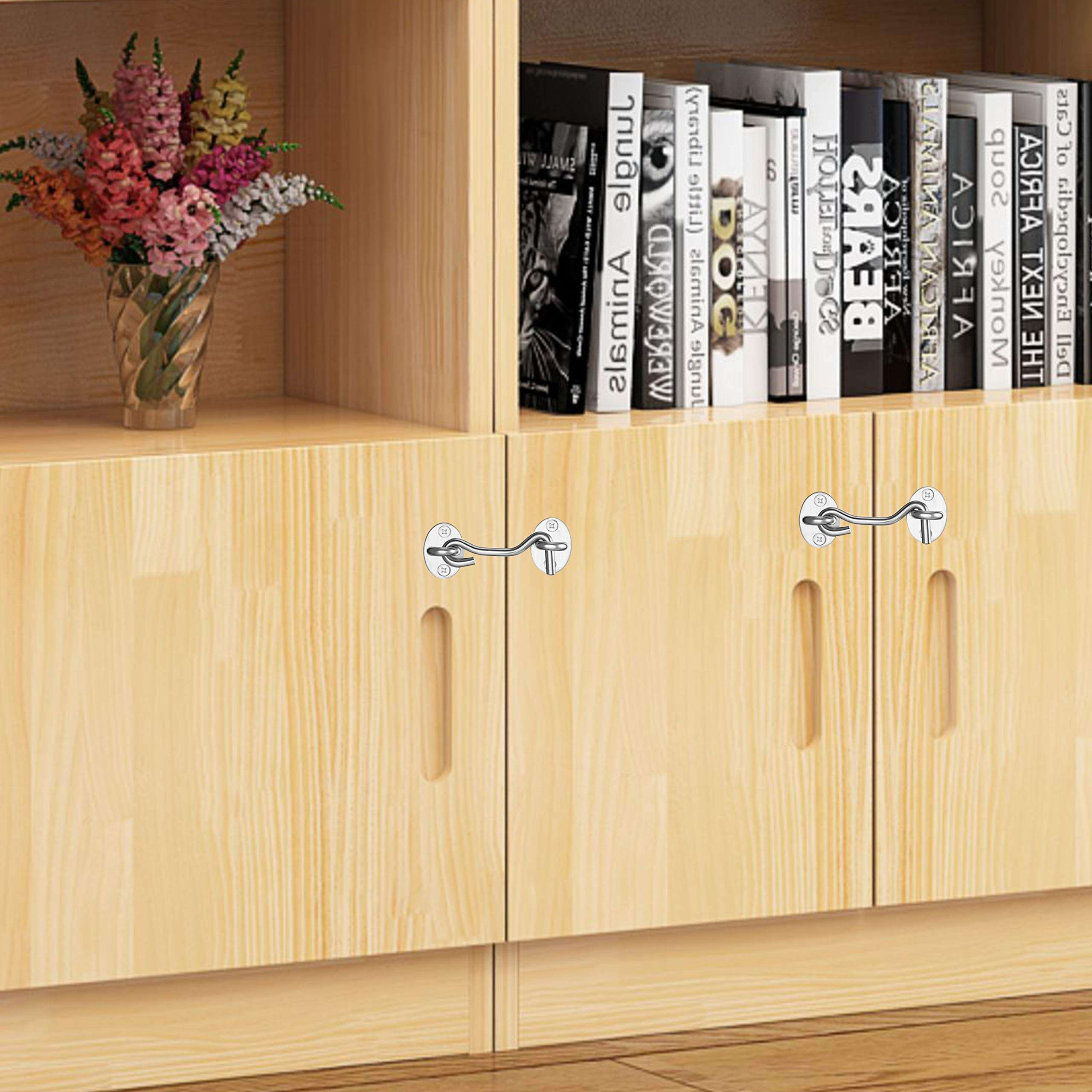 Barn Door Lock 2 Pack 4'' Barn Door Latch Stainless Steel Window Hook Privacy Hook and Eye Latch for Gate, Wooden Doors, Sliding Doors, Garages and Bathrooms (White) 5