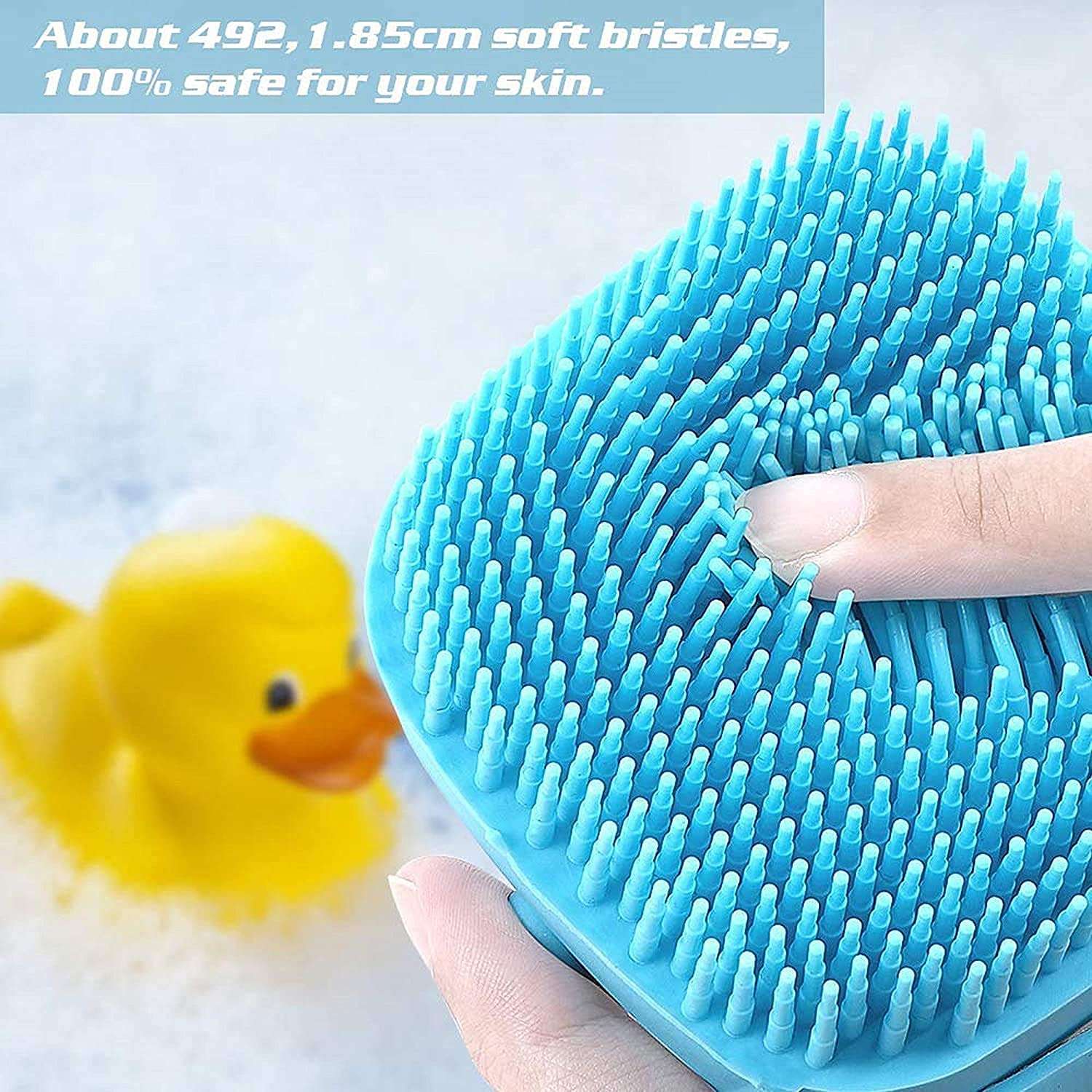 xivam zone Soft Silicone Bath Brush With Hooks Baby Showers silicon Cleaning Brushes Massage Skin Scrubber Can Fill Shampoo (MULTI COLOUR) (pack of 1) 3