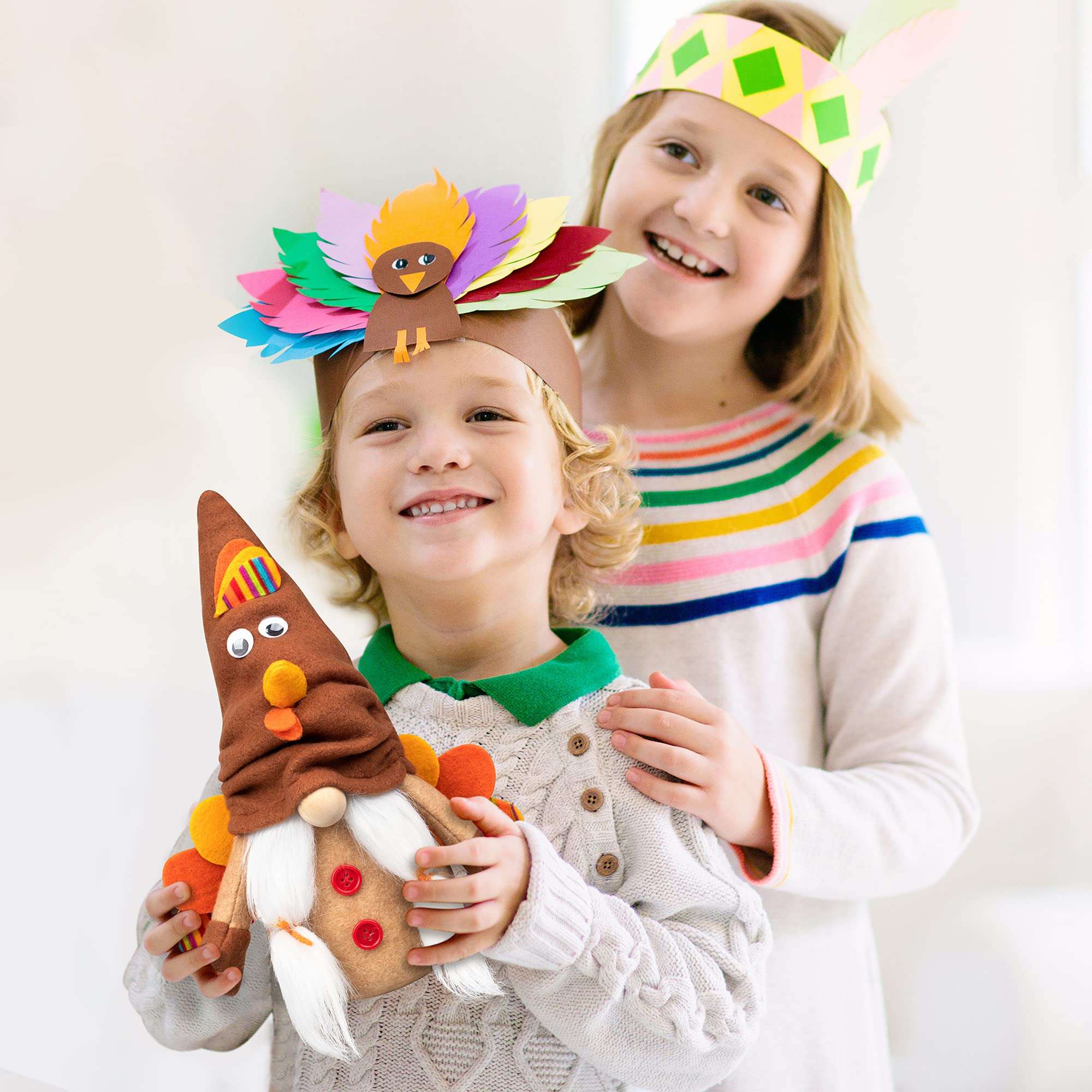 D-FantiX Turkey Fall Gnomes Plush Decor, 2Pack Squeaky Handmade Tomte Swedish Gnome Doll Scandinavian Figurine Thanksgiving Gnomes Plush Ornaments Thanksgiving Holiday Home Table Decorations Gifts 6