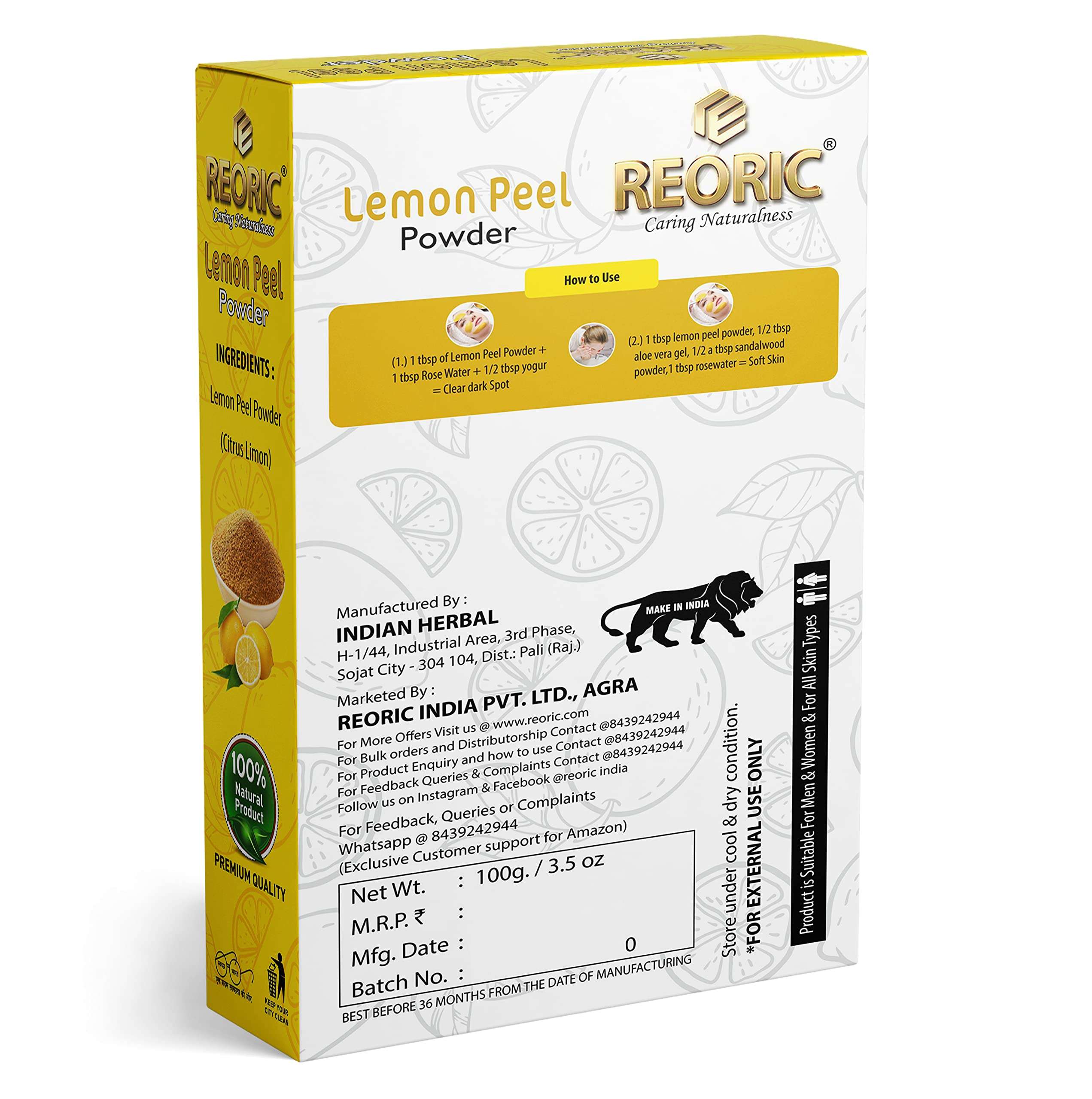 Reoric lemon peel powder |lemon powder for face |lemon powder for face pack |citrus lemon powder |face pack for glowing skin|vitamin c powder for face(100g, Pack of 1) 3