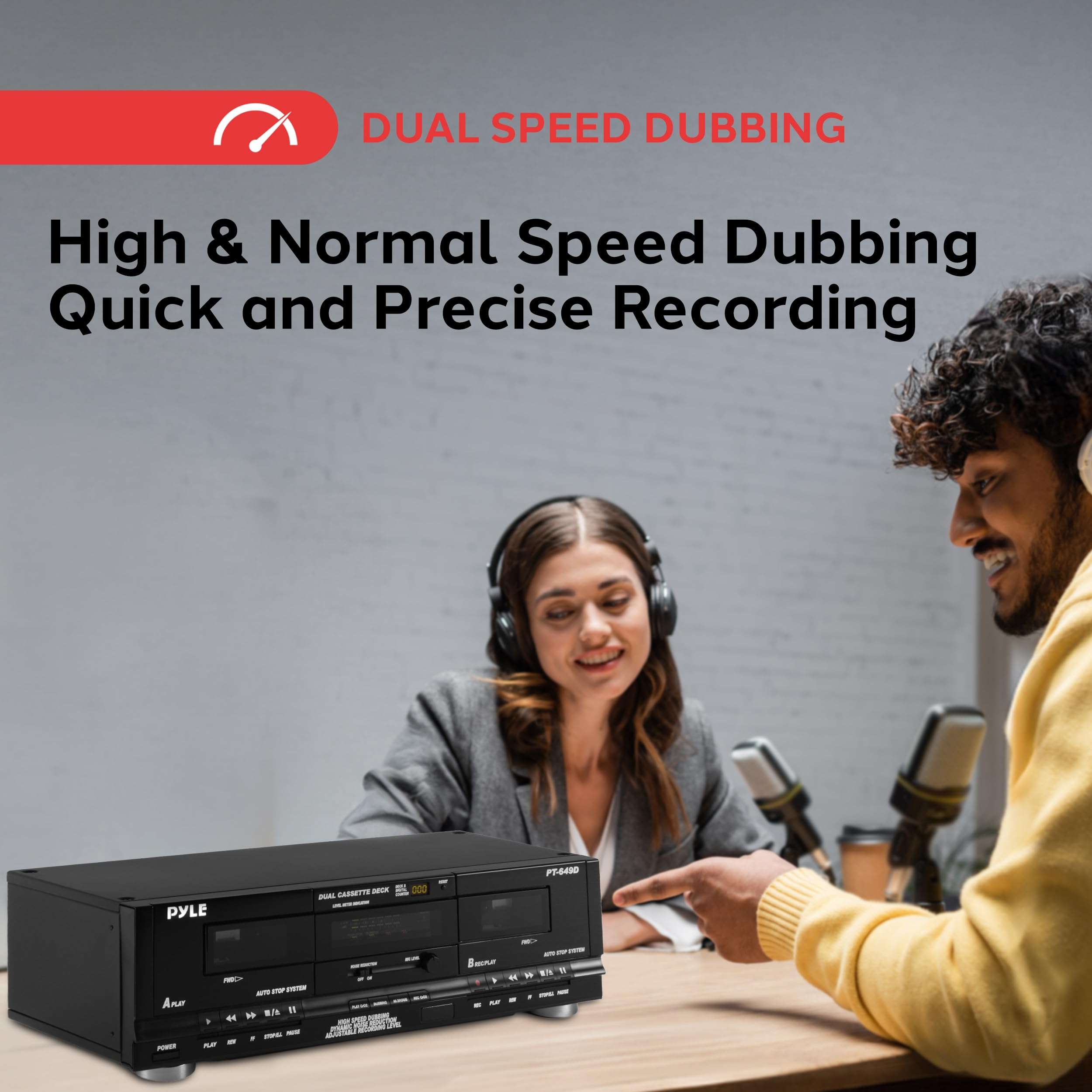 Pyle Home Digital Dual Cassette Deck Media Player Music Recording Device with RCA Cables Switchable Rack Mounting Hardware CrO2 Tape Selector Included 3 Digit Counter - 110V/220V 2