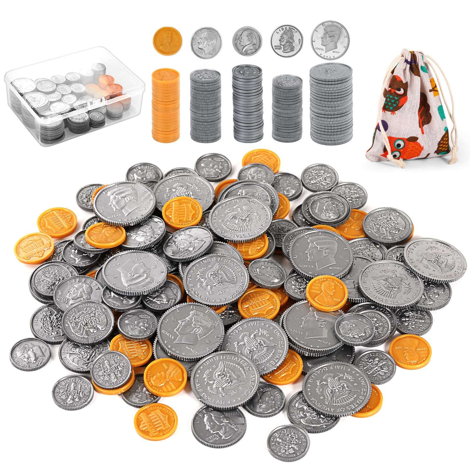 Quiet Flower Learning Pretend Play Coin, Copy Pretend Coins Toys for Kids, Prop Fake Coins and Banking Play Toys Set(200pcs) 1