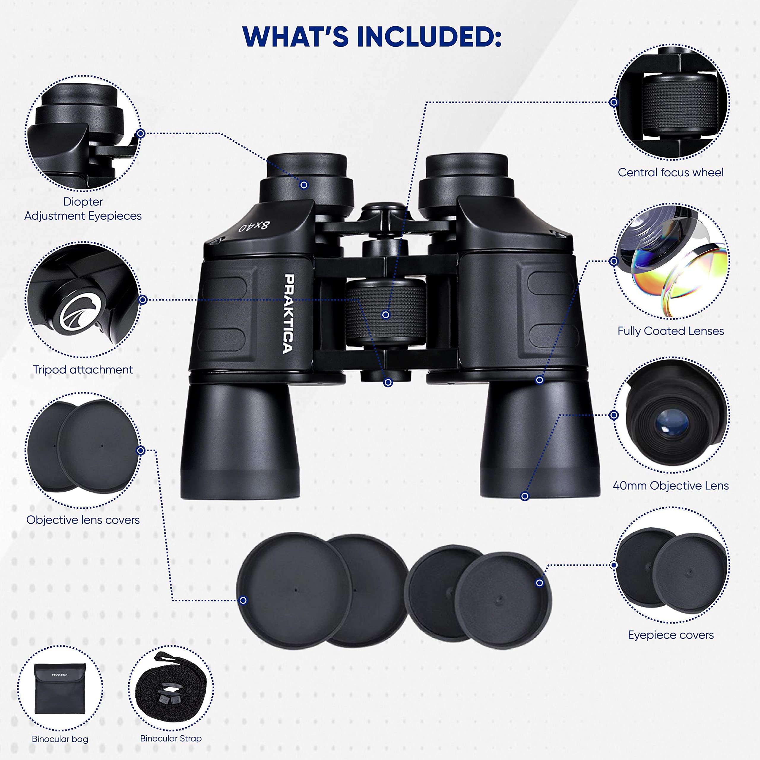 Praktica Falcon 8x40mm Porro Prism Binoculars, Rubber, Black, CDFN840BK 6