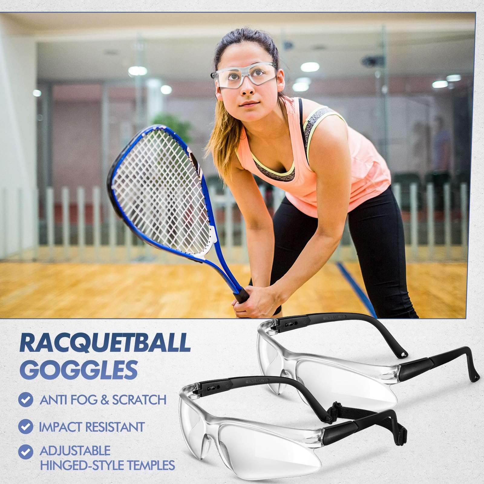 Fiada 3 Pieces Racquetball Goggles Sports Basketball Goggles Anti Fog Field Hockey View Protective Sports Eye Protectors Scratch Resistant Protective Eyewear 4