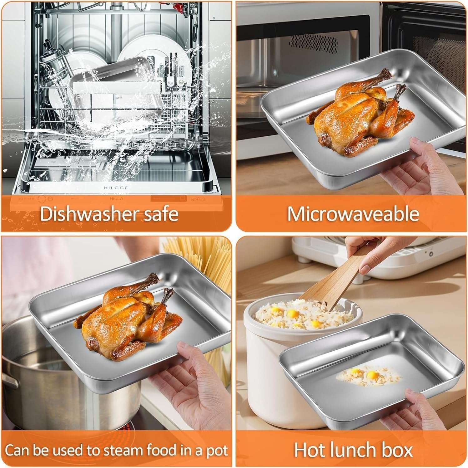 clicklance Stainless Steel Food Storage Container with Transparent Lid | Airtight Leakproof Tray for Kitchen, Microwave, Freezer, BBQ,Dishwasher Safe 2000ML set of 6 5