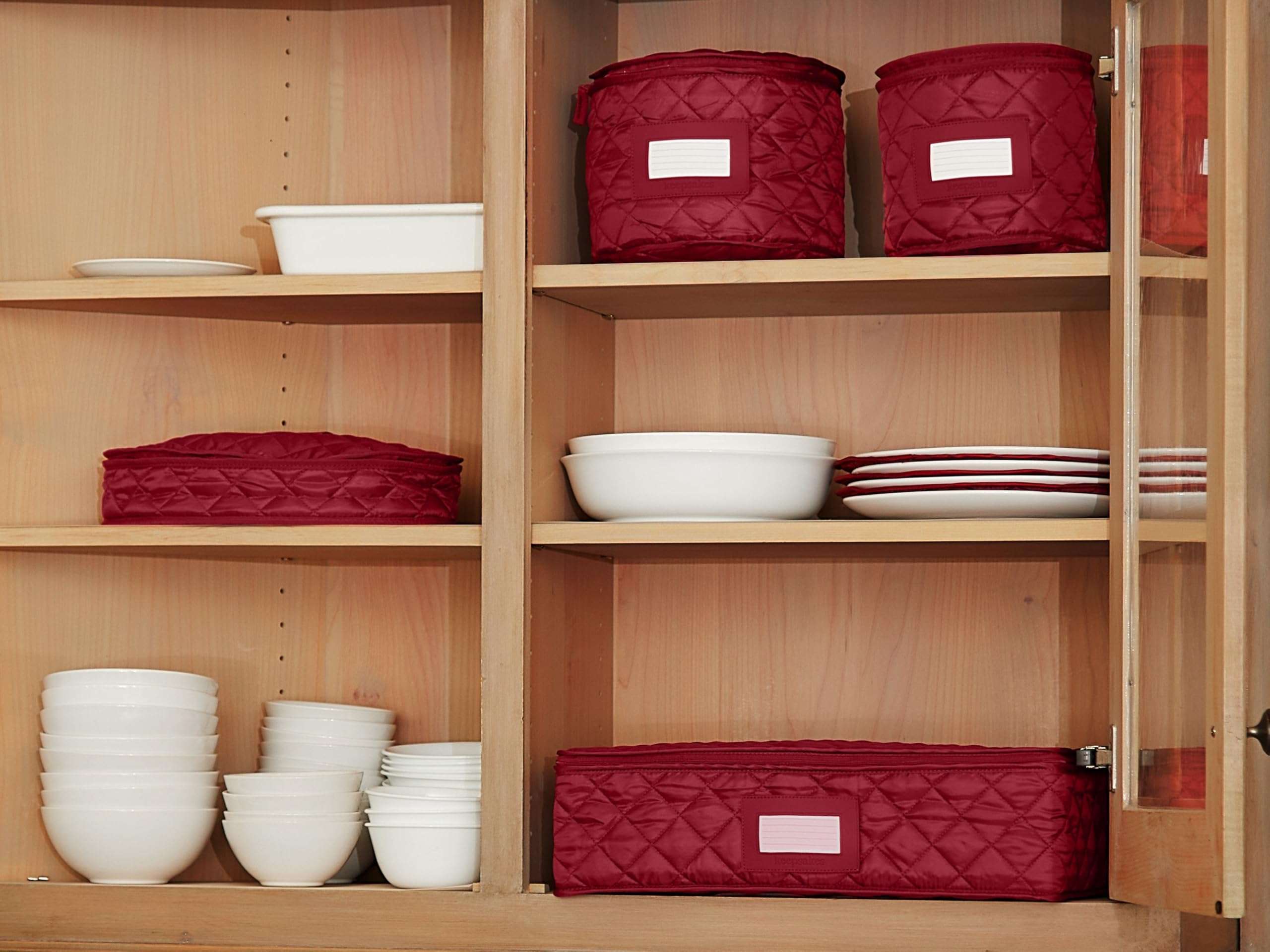 Covermates Keepsakes - Dish Storage - Padded Protection - ID Window - Stain Resistant - Machine Washable - China Storage, Red 5