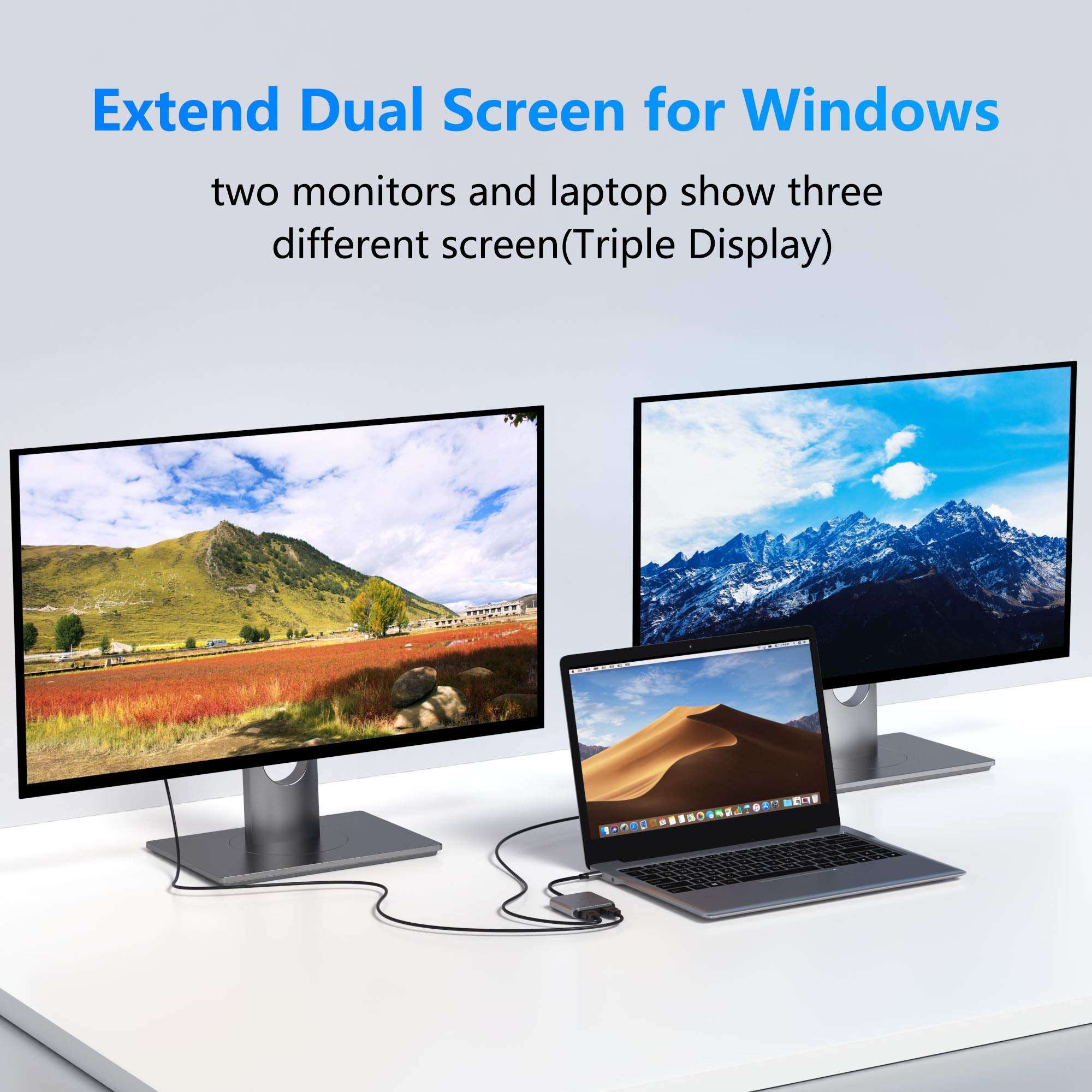 USB C to Dual HDMI Adapter, Type C/Thunderbolt 3 to HDMI Display 4K, Dual Monitor HDMI Adapter, USB C Hub to 2 HDMI Adapter for MacBook Pro Air, Surface Pro 7, LenovoYoga, Dell XPS 13/15, etc. 3