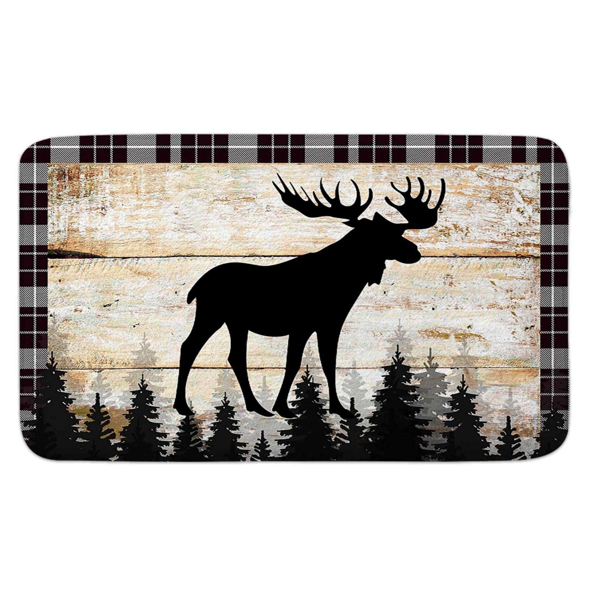 NYMB Rustic Cabin Bath Rug Set, Farmhouse Country Antique Moose Forest Vintage Wood Decor Non Slip Bath Mats Set,Hunting Camping Bath Rug Sets for Bathroom Bedroom Kitchen Outdoor Indoor, 17x29 1