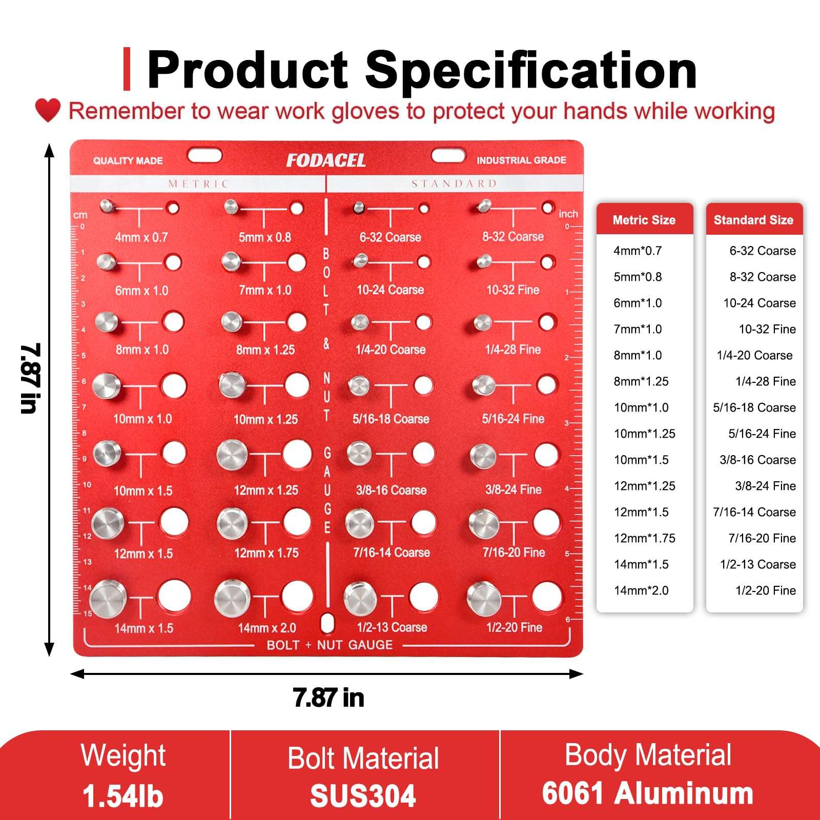 FODACEL Thread Checker, 28 Nut and Bolt Thread Checker, Accurate Size, Thick Enough Bolt Size and Thread Gauge Identifier, Clear Markings, Standard Ruler with Inches and Centimeters On Both Sides 3