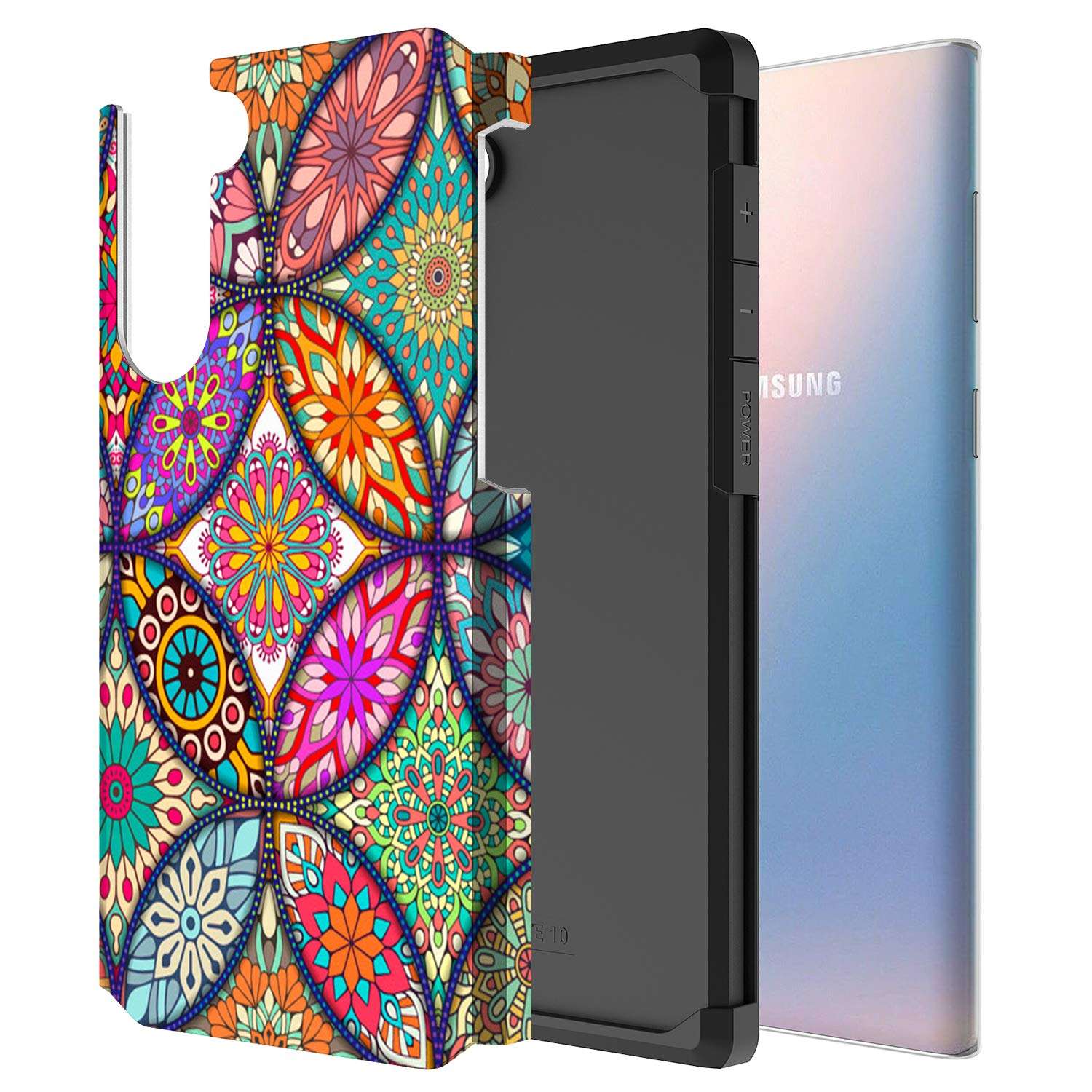 Rosebono Compatible with Samsung Galaxy Note 10 Plus Case, Slim Hybrid Dual Layer Shockproof Hard Cover Graphic Fashion Cute Skin Cover Armor Case for Samsung Galaxy Note 10+ (Colorful Mandala) 2