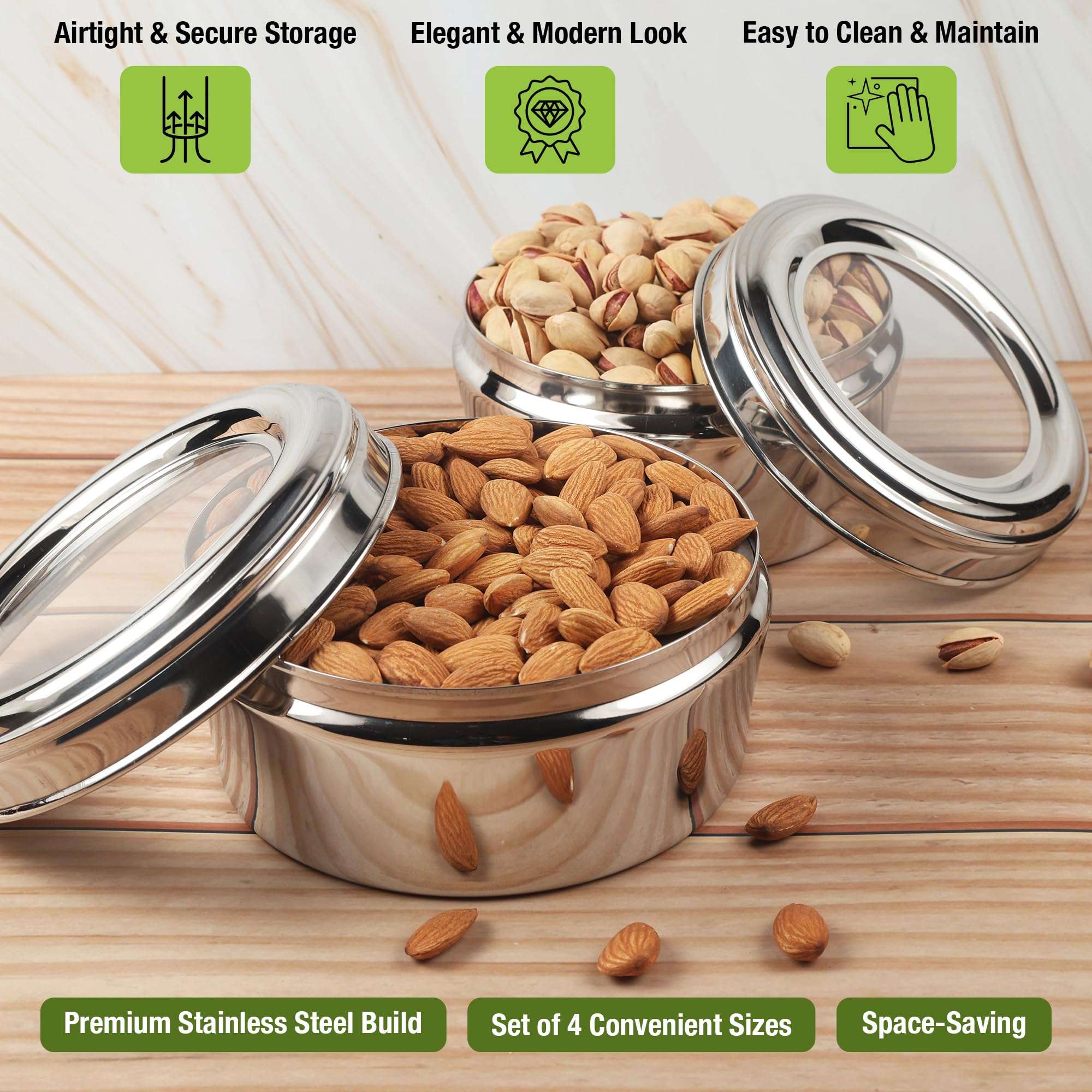 KSJONE Stainless Steel Airtight Food Storage Containers with See Through Lid Dry fruits Storage Box, Perfect For Camping Trips, Lunches, Leftovers, Salads (30 Oz, 24 Oz, 17 Oz, 12 Oz) 6