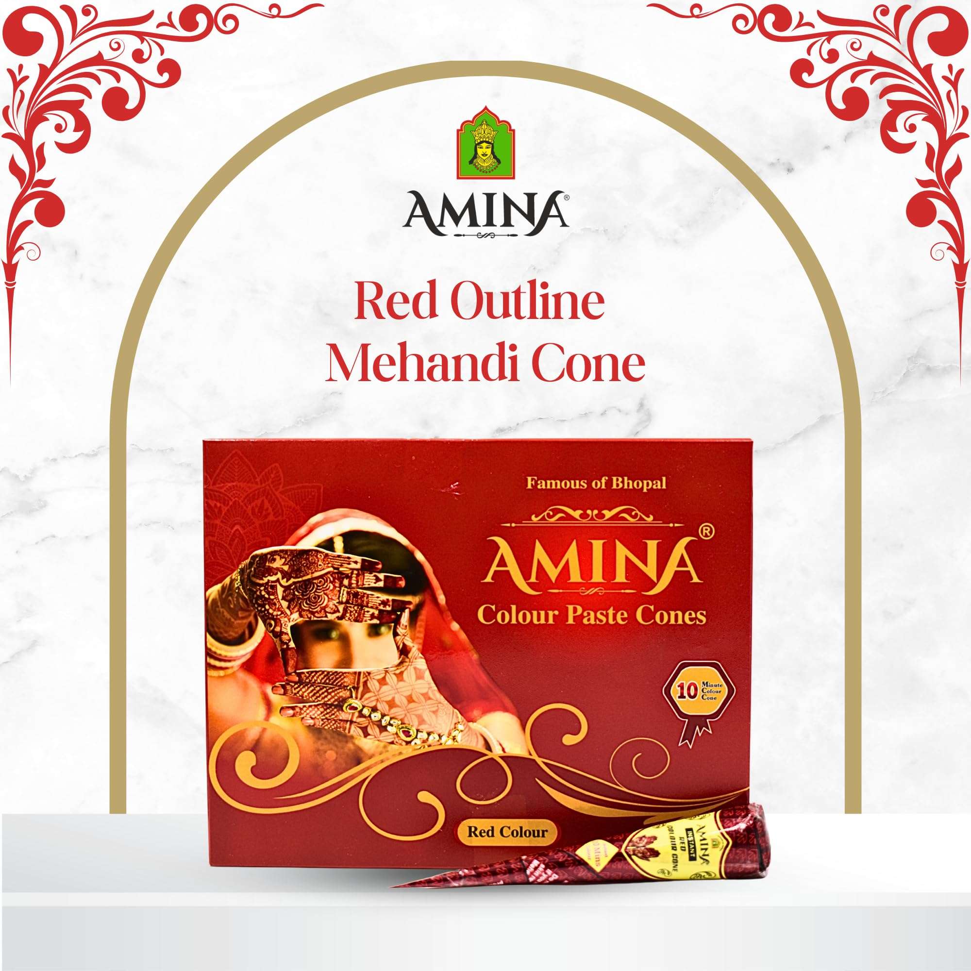 Amina Instant Mehendi Cone | Tattoo Mehndi | Color Paste | Outline Mehandi | Dulhan Mehendi Cone | Natural Henna Cone | Tattoo Mehandi Cones (Pack of 12 Cone Red) 3