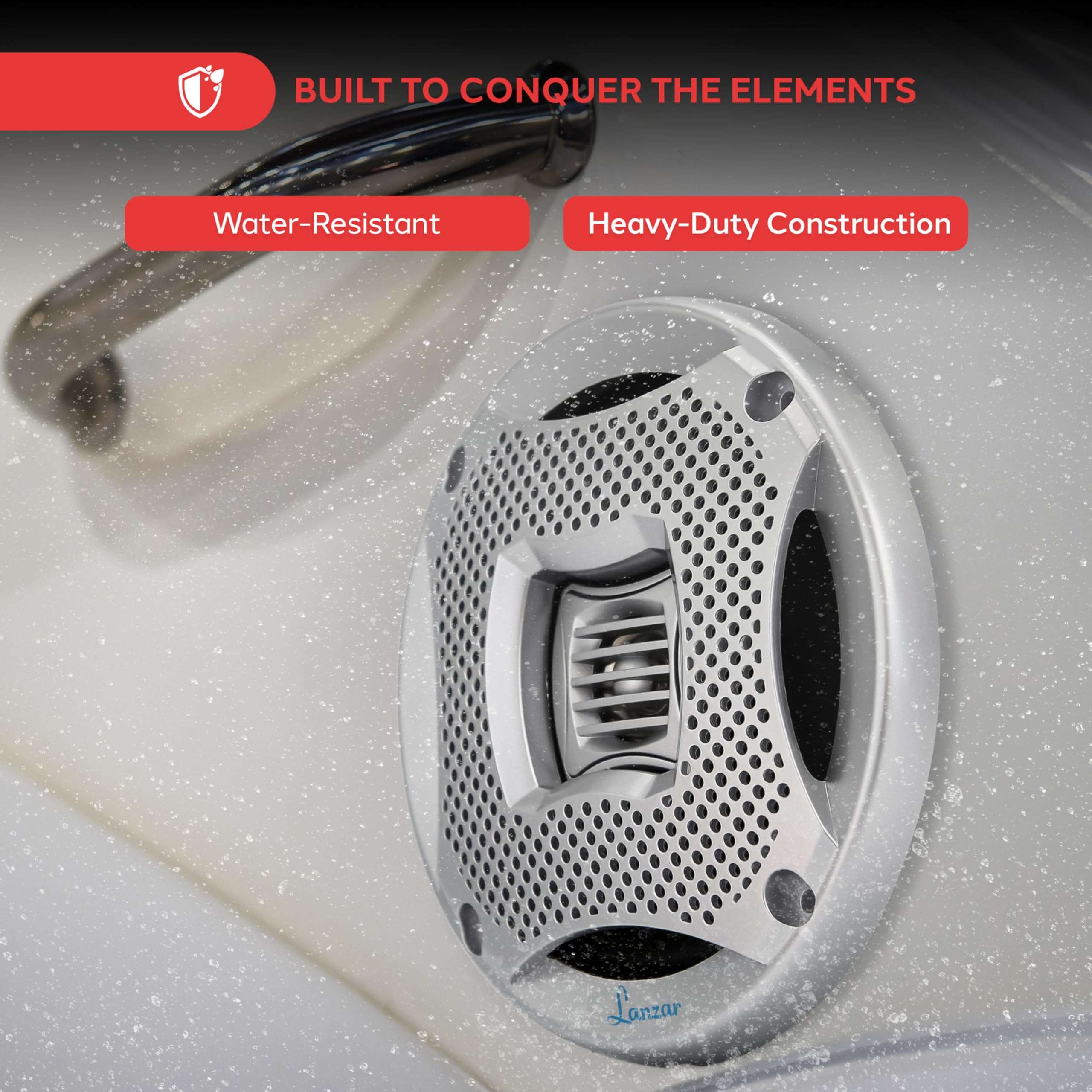 Lanzar 6.5 Inch Marine Speakers - 2-Way 400W Water-Resistant Stereo Sound System, UV-Coated Resin Treatment, Grilles for Indoor and Outdoor Use, Ideal for Boats, Pool, or Marine Craft (Set of 2) 2