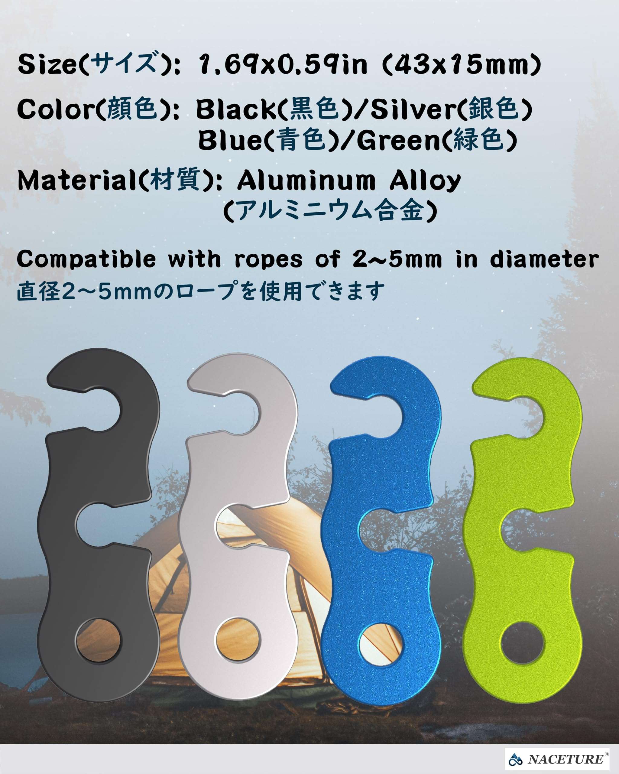 Rope Tensioner Aluminum Alloy Camping Tent Guyline Cord Adjuster Camping of Gear for Camping, Hiking, Backpacking Ultralight Tent Stakes Guy Lines (Sliver, 10 Pack) 5