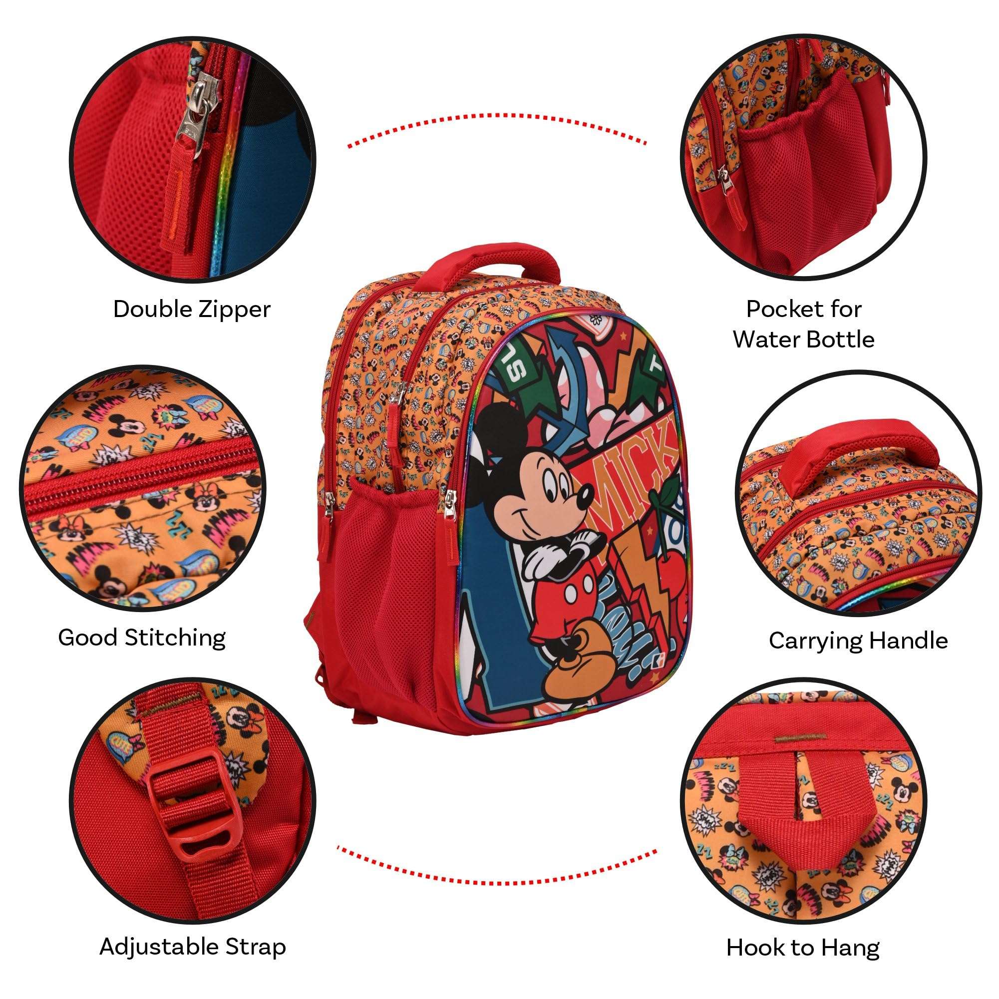 Kuber Industries School-College Bag | Disney Mickey Boy Backpack for Boys and Girls | 4 Compartment Travel Backpack | Water Resistant Bookbag | Bag for Daily Routine | Laptop Bag | Large | Red 5
