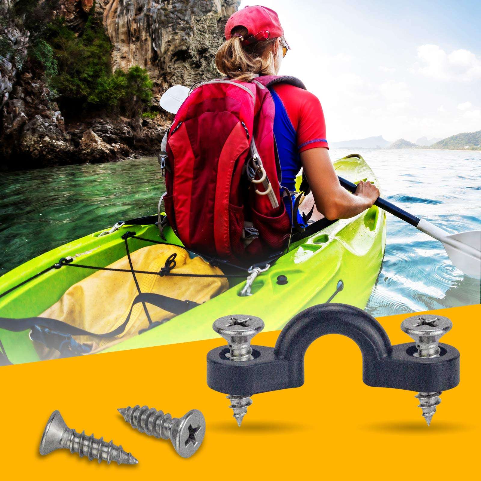 colaeos Kayak Pad Eye Kit, 12PCS Nylon Bungee Deck Loops Tie Down Pad Eye with 24 Screws for Boat Kayak Deck Rigging Kit 5