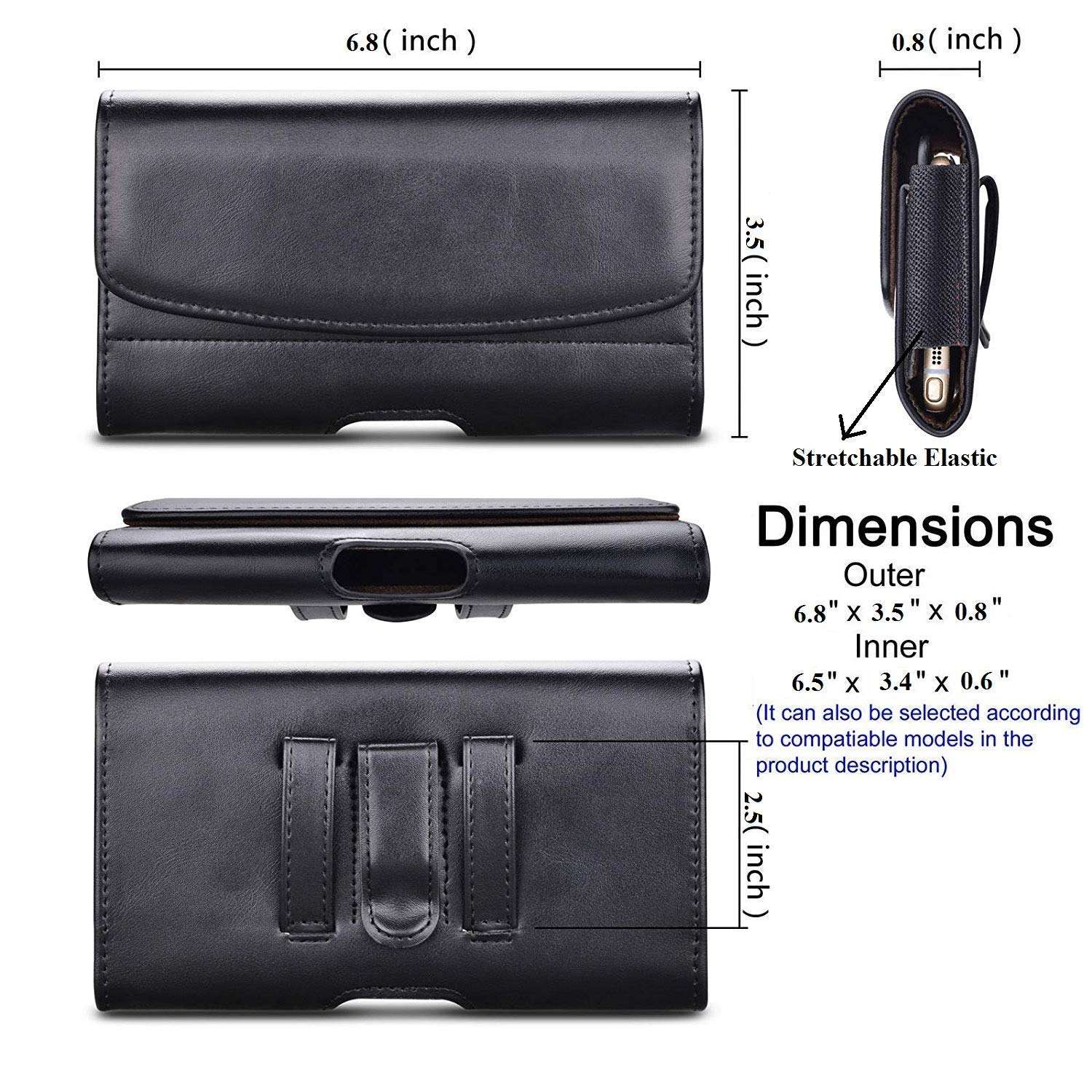 PUDINI® Leather Belt Pouch for Vivo V15 Pro Holster Clip Cases Waist Bag Pack [Up to 6.5 Inch] Phone Holder - Black 4