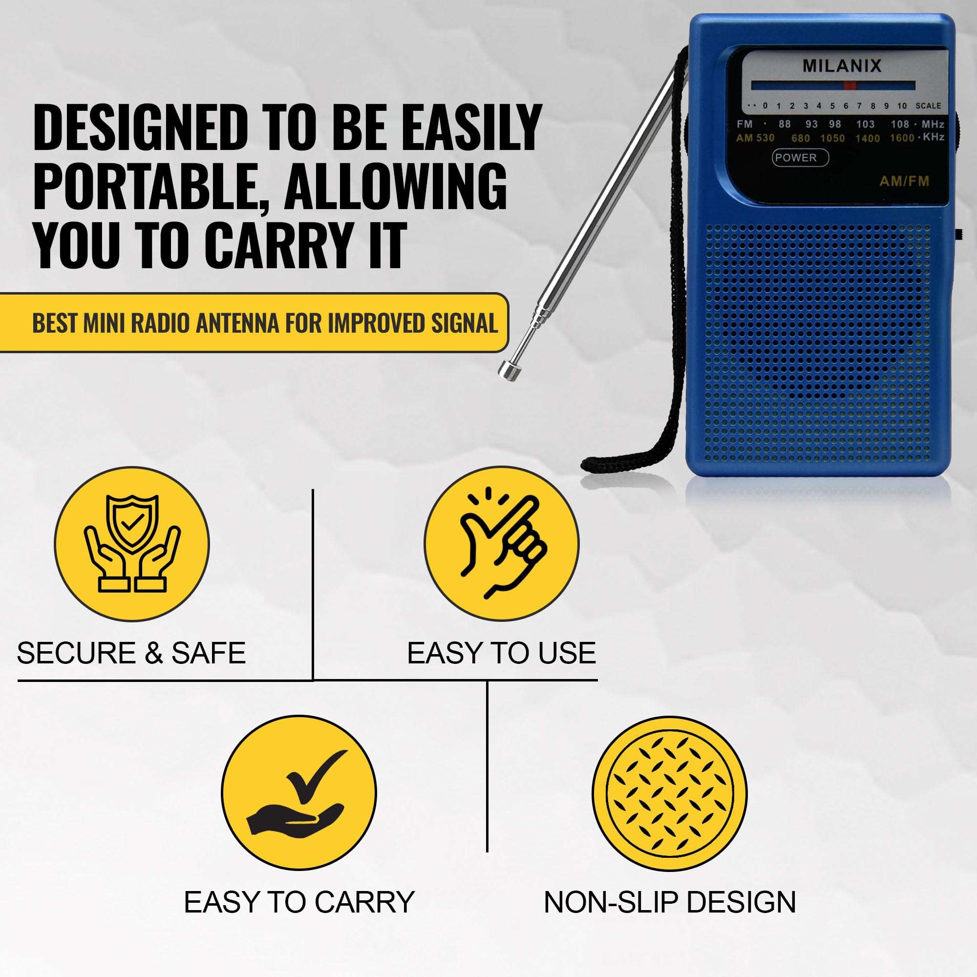 Milanix Small AM/FM Radio Portable Battery Operated with Best Reception, Longest Range, Headphone Jack, Tuning Light, Transistor, Indoor and Outdoor, Emergency Use (Blue Coral) 5