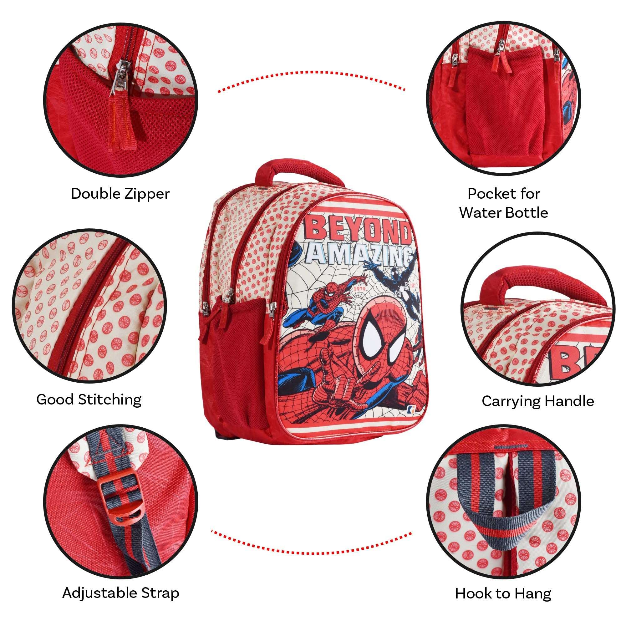 Heart Home School-College Bag | Marvel Spiderman Amazing Backpack for Boys and Girls | 4 Compartment Travel Backpack | Water Resistant Bookbag for Daily Routine | Laptop Bag | Large | Cream 5