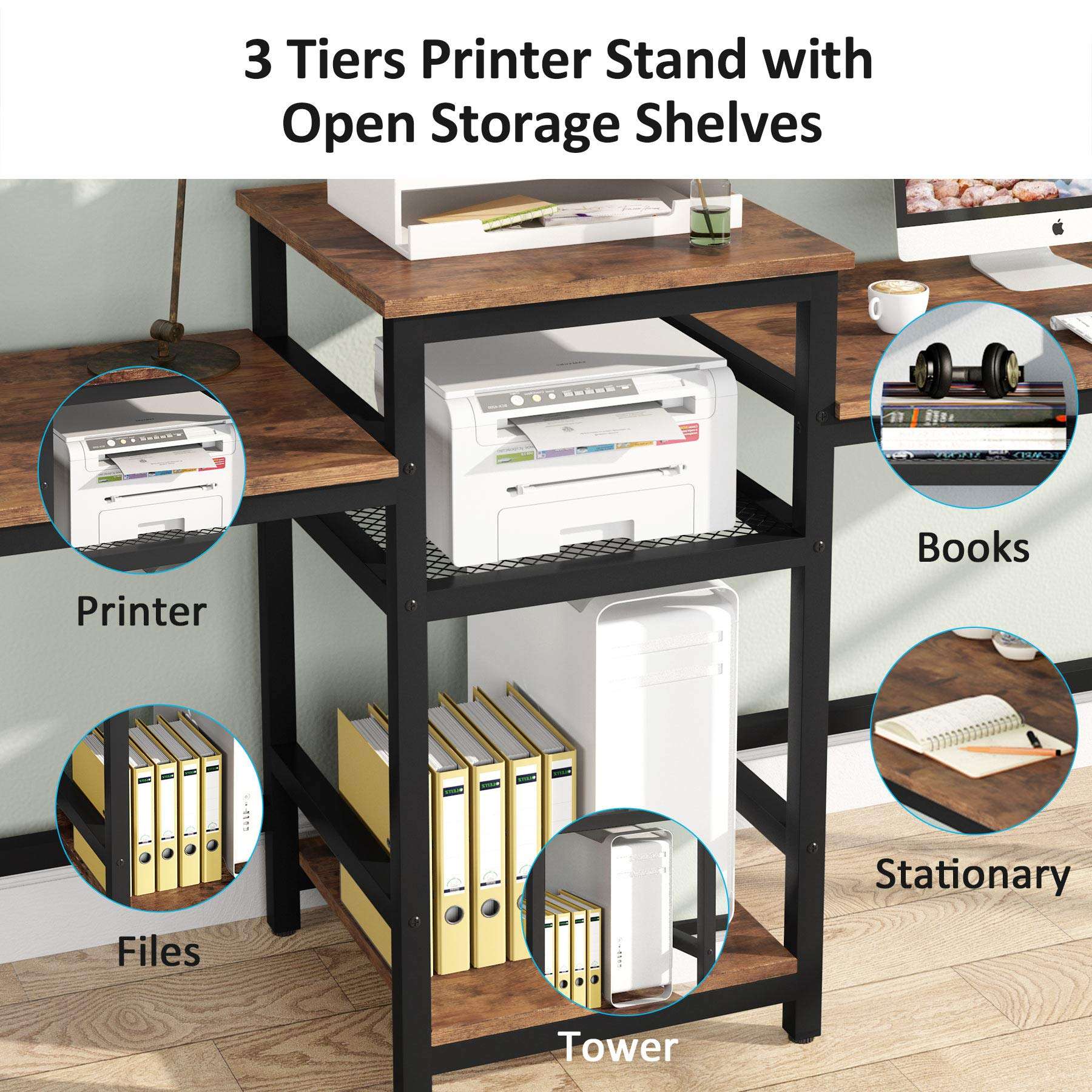 Tribesigns 96.9" Double Computer Desk with Printer Shelf, Extra Long Two Person Desk Workstation with Storage Shelves, Large Office Desk Study Writing Table for Home Office (Light Brown) 5