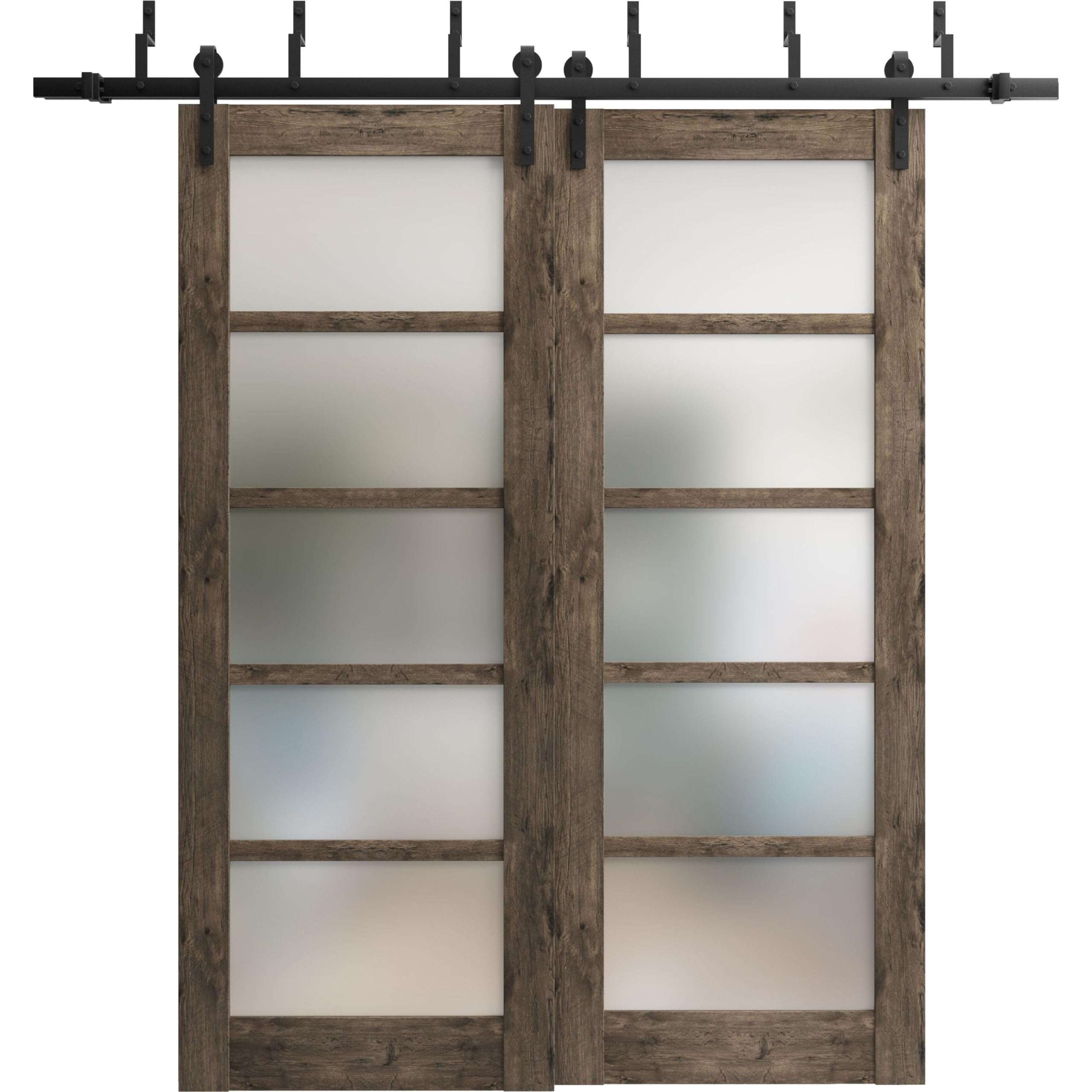 SARTODOORS Sliding Closet Barn Bypass Doors 72 x 80 inches | Quadro 4002 Cognac Oak with Frosted Glass | Sturdy 6.6ft Rails Hardware Set | Wood Solid Bedroom Wardrobe Doors 1