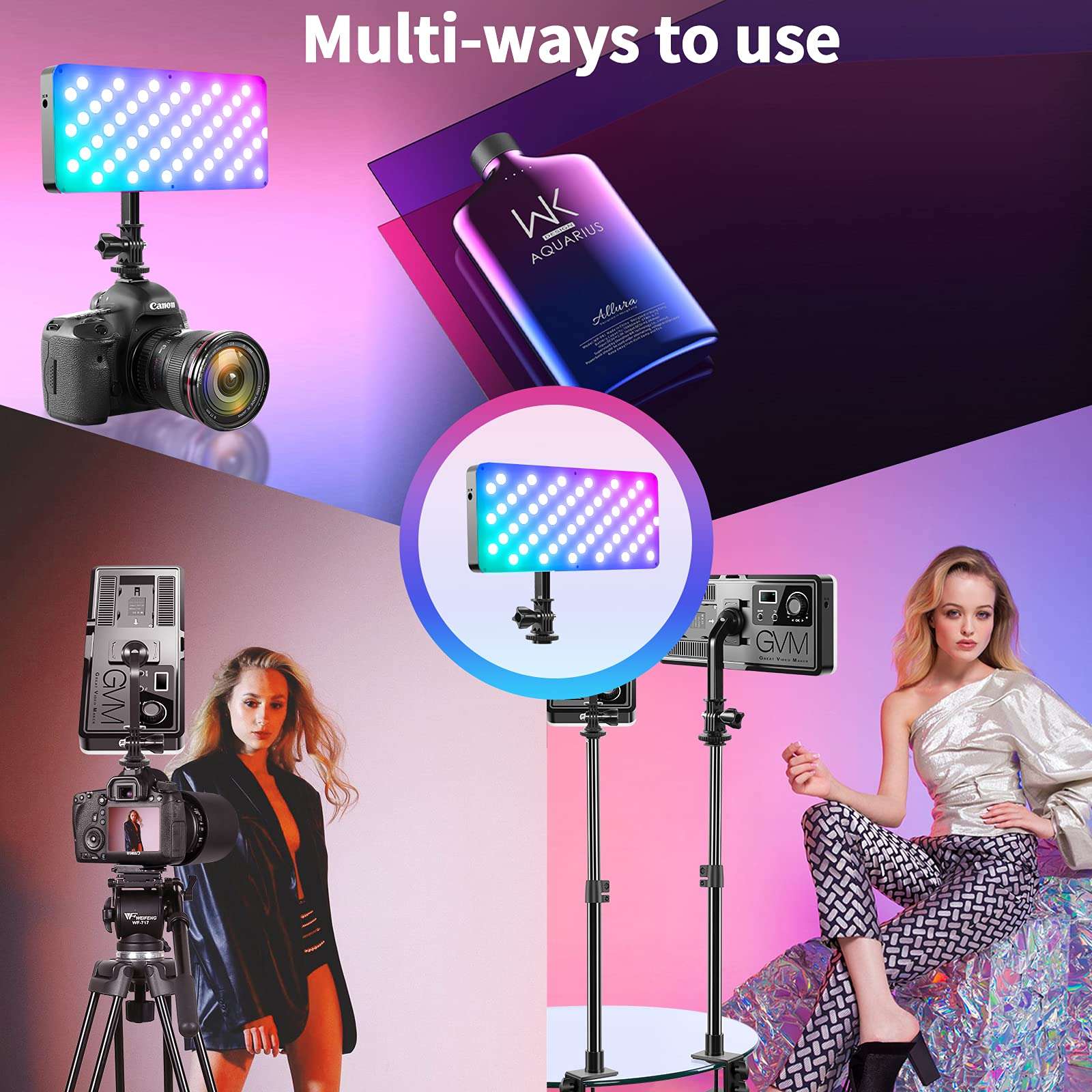 GVM Key Light with C-Clamp Stand, RGB LED Video Light On Camera Light with 8 Applicable Scenes 2700K-10000K Video Lighting Kit for Gaming, Live Streaming, Video Recording (RGB20W1L) 5