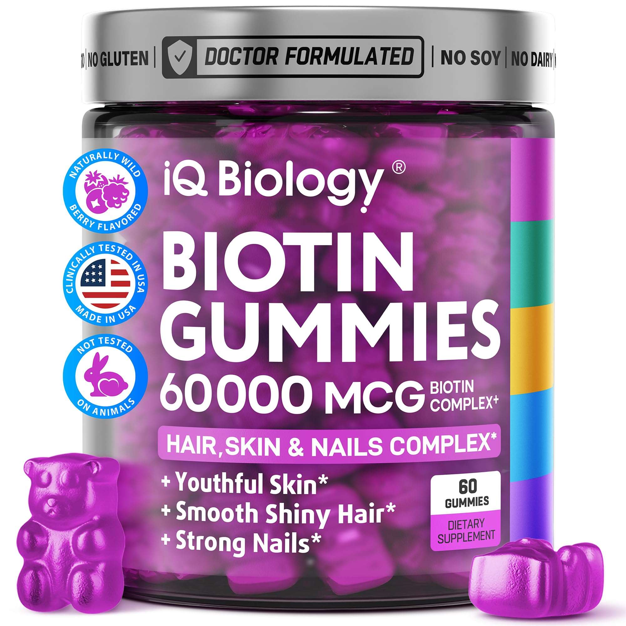 IQ BIOLOGY Biotin & Mullein Bundle - Hair Growth, Skin & Nails Vitamins, Respiratory Support - Biotin Capsules, Gummies, Mullein Drops, Immune & Respiratory Boost | 60 Caps + 60 Gummies + 2 Fl Oz 5