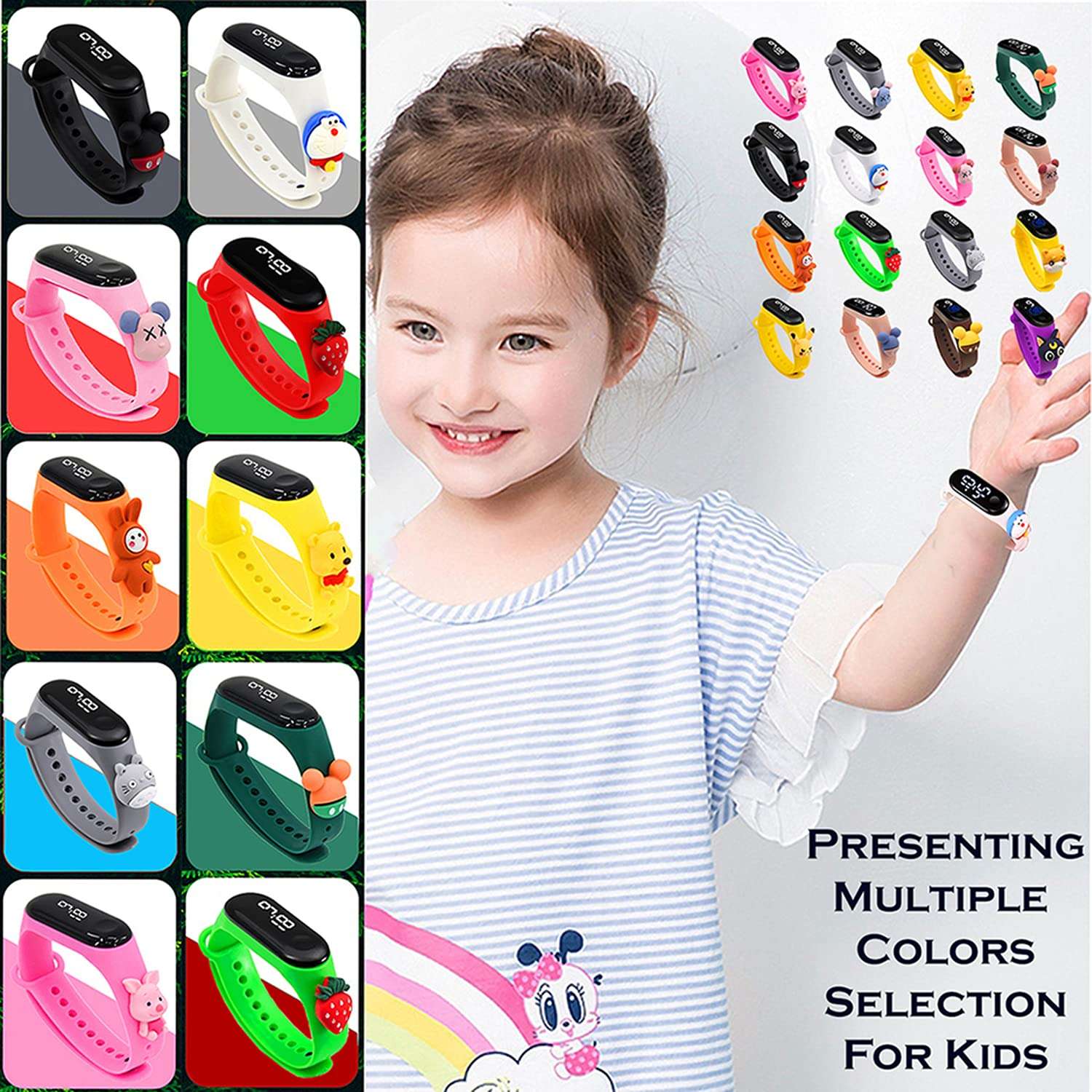 Time Up Digital Dial LED Combo of 2 Cartoon Character Waterproof LED Kids Watches for Boys & Girls-M5KIDZ-NV (Navy-Baby Pink) 5