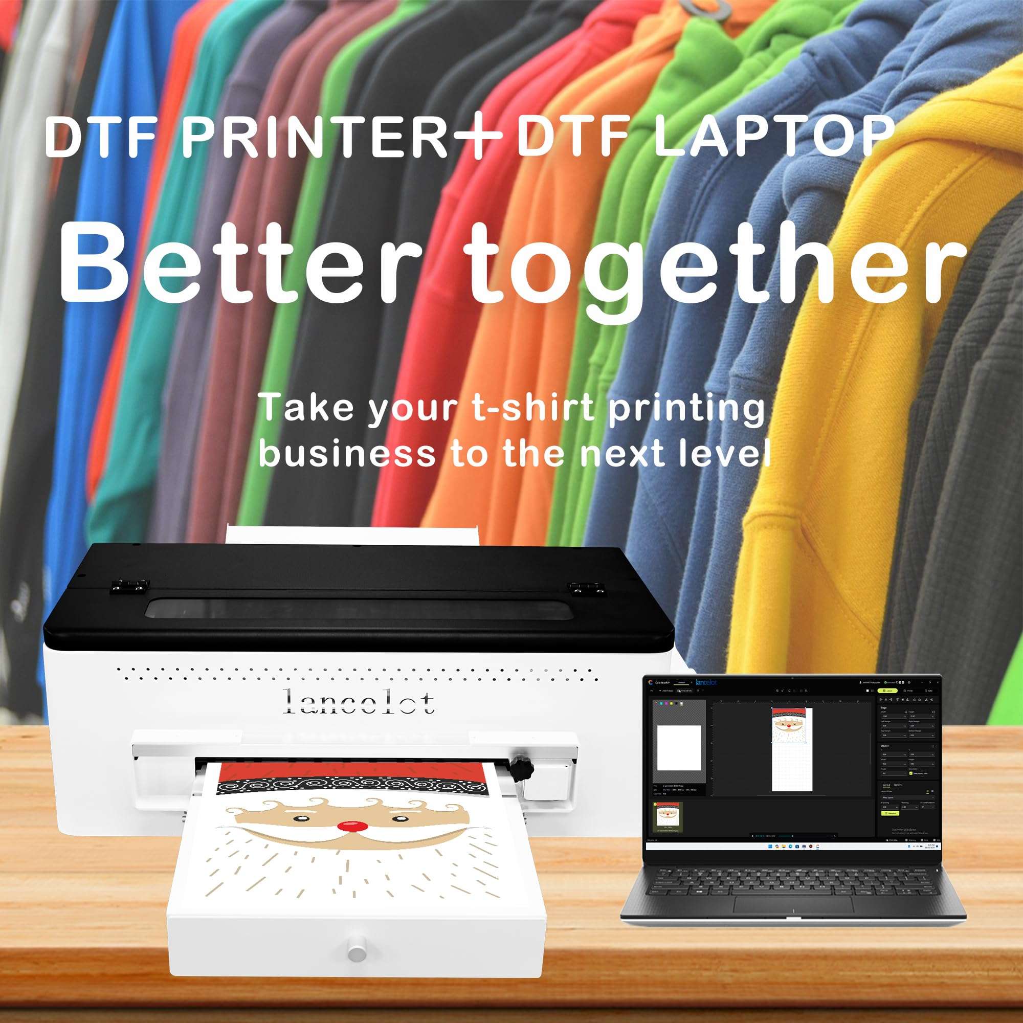 Lancelot A3 l1800 DTF Transfer Printing Machine with Roll Feeder, White Ink Circulation and Easy Operation,DTF Printer Bundle for Dark and Light Clothing (Printer+Oven+Laptop+consumable) 5