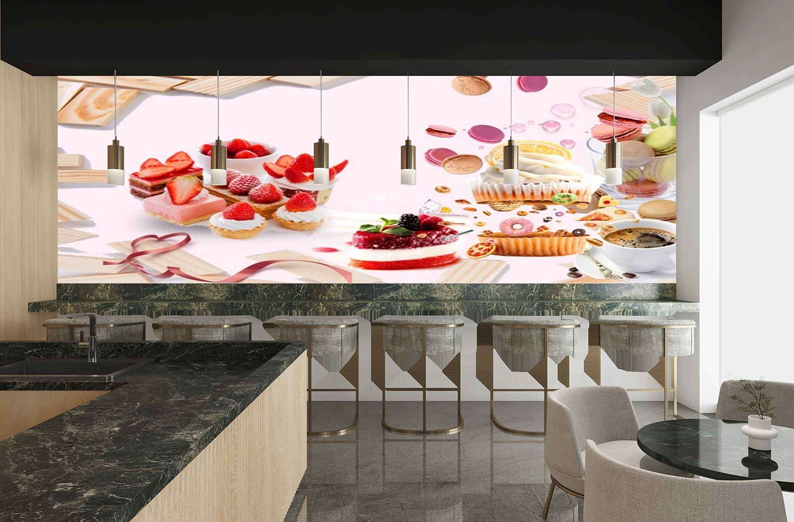 Mystic Walls MWZ3123 Cup Cakes Fruits Cookies Coffee HD 3D Wallpaper for Cafe, Restaurant, Cafeteria[4 ft x 3 ft] / [122 cm x 91 cm] 6