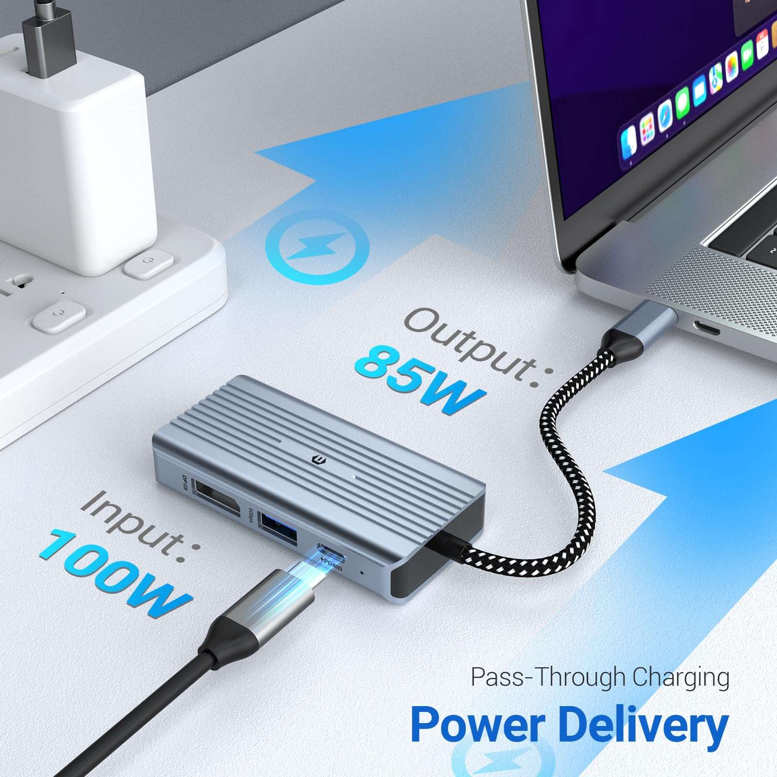 Tymyp USB C Hub, 4 in 1 USB C Hub, Dual Display 8K@30Hz HDMI 8K@30Hz DP, USB 3.0, 100W USB-C PD Charge Port 4 Port Dock Station for Laptop, HDTV, Projector, and Other Type C Devices 2
