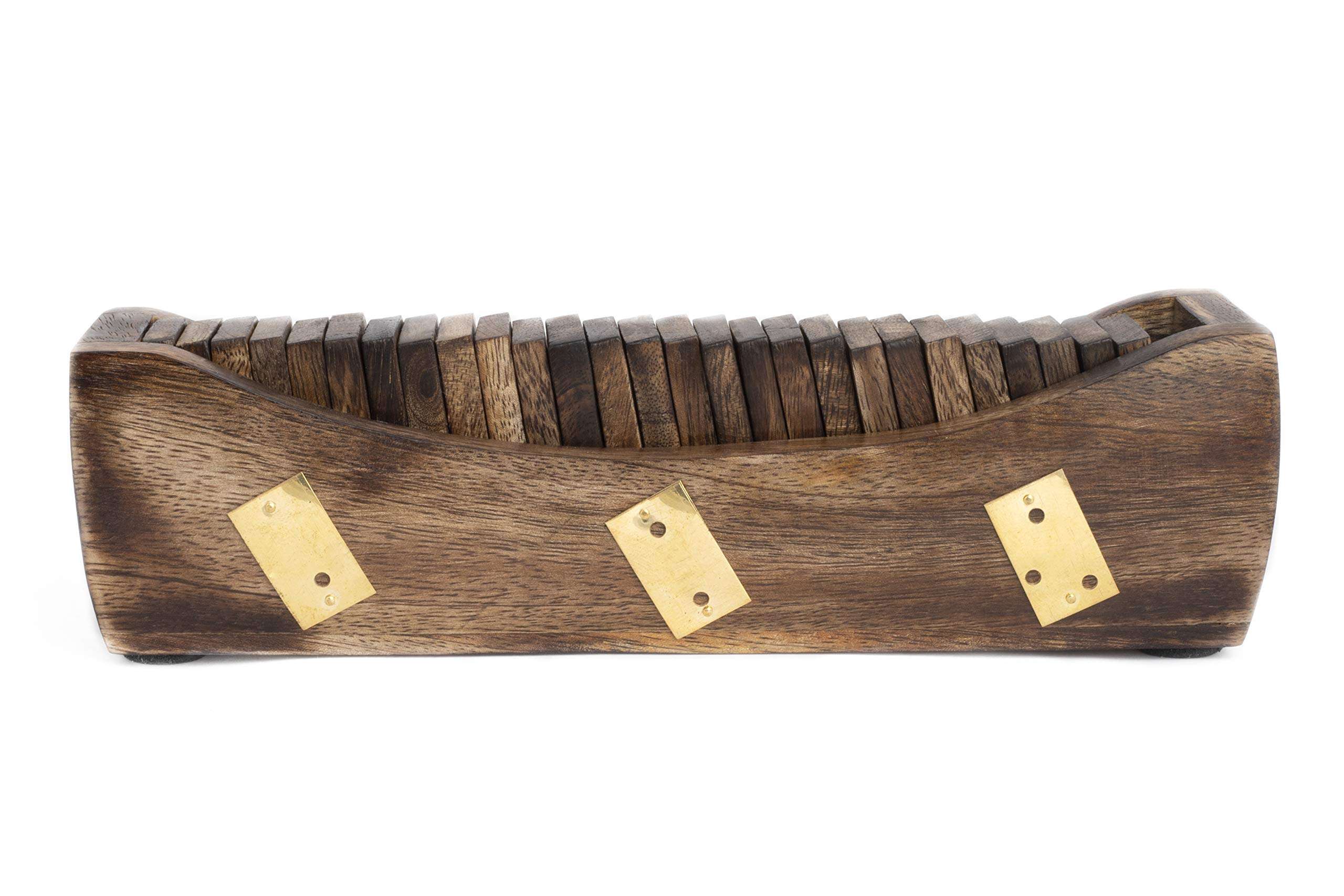 GoCraft Wooden Dominoes Set with Brass Inlaid Tray | Double Six Professional Size Dominoes Set with Decorative Wooden Storage Box 2