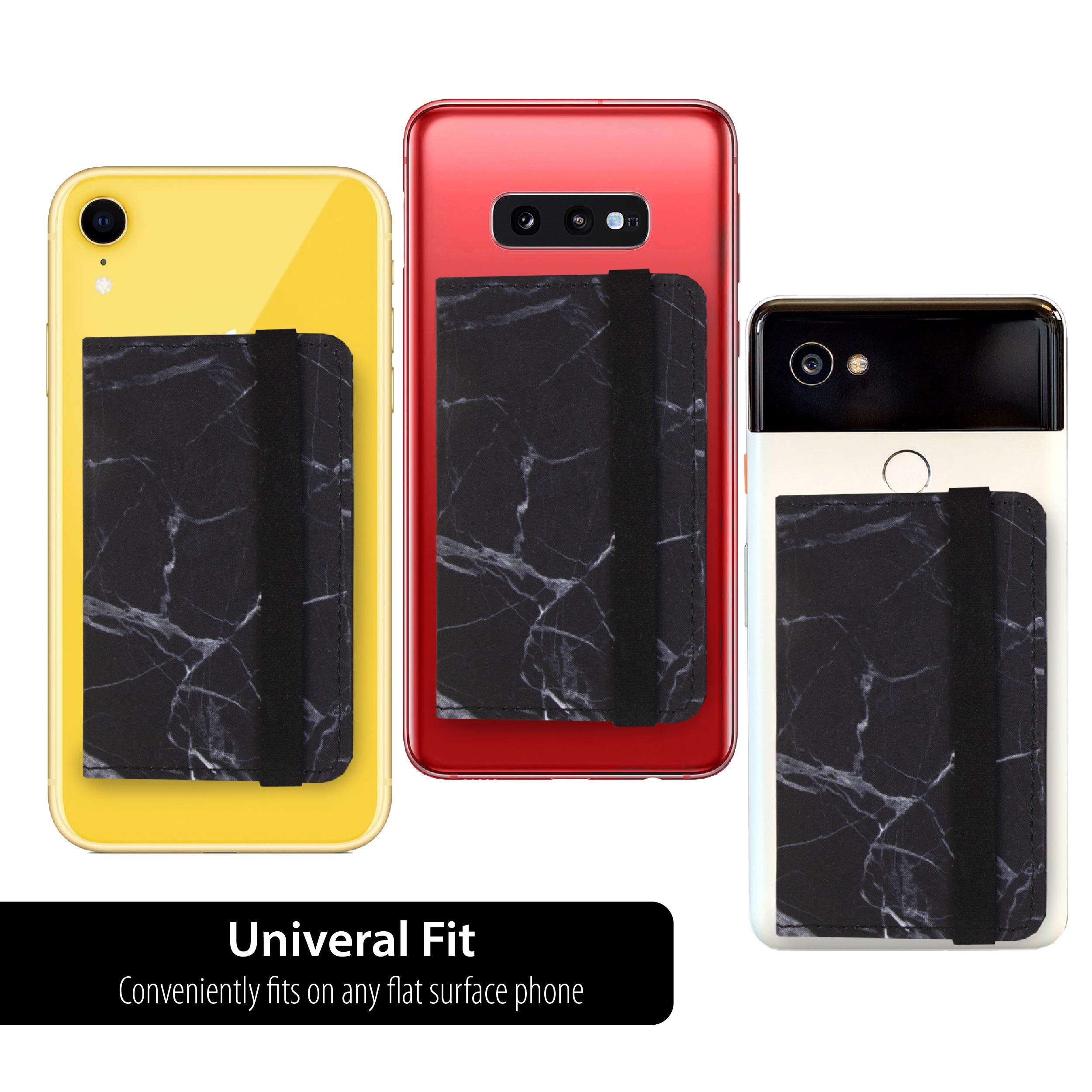 Cell Phone Card Holder Stick on Wallet Phone Pocket for iPhone, Android and All Smartphones with Strap (Black Marble Belt) 4
